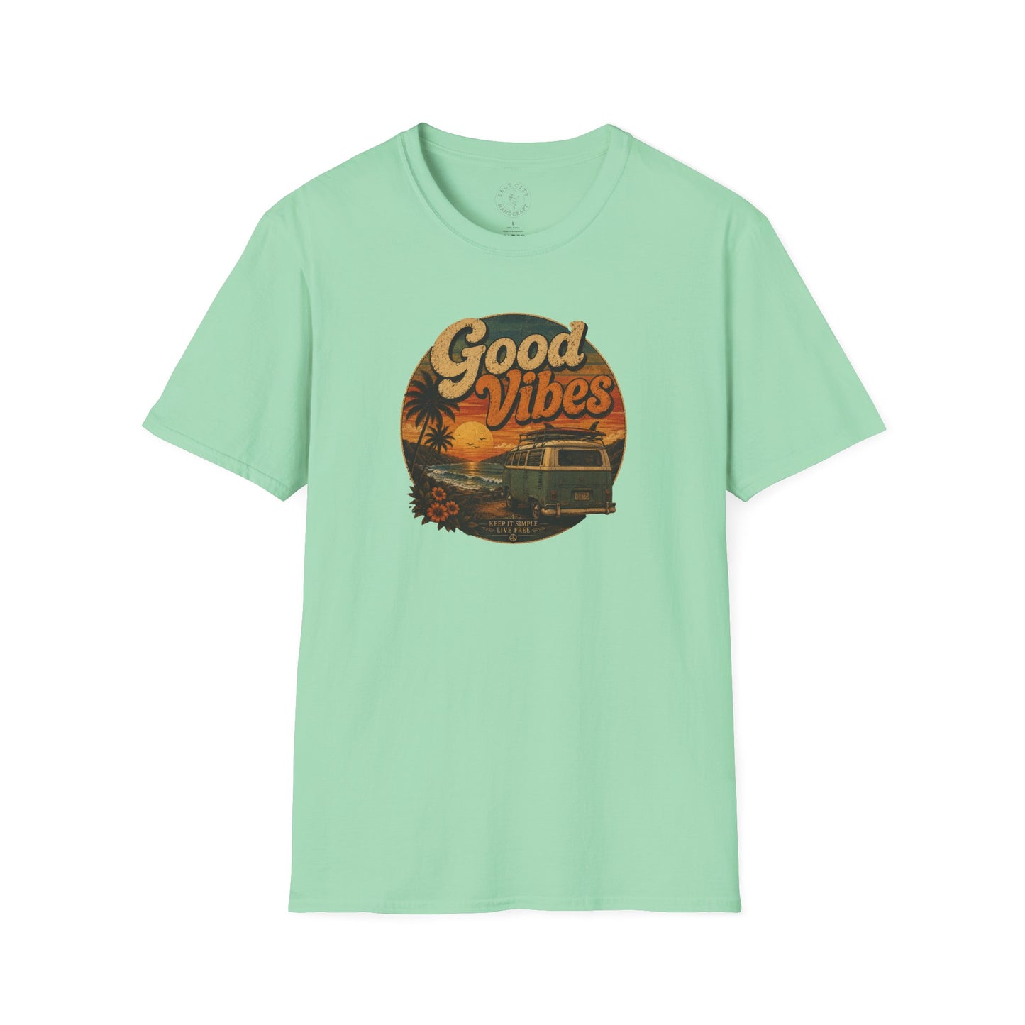 Good Vibes Sunset Tee — Retro Surf Van T-Shirt