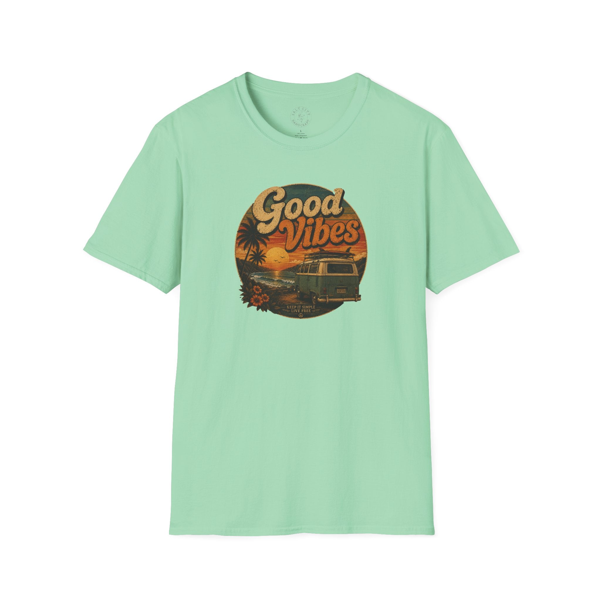 Good Vibes Sunset Tee — Retro Surf Van T-Shirt
