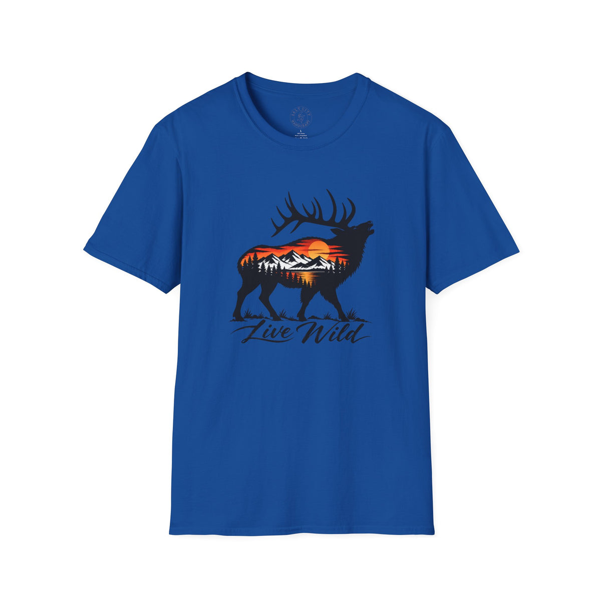 Elk Sunset T-Shirt — “Live Wild” Mountain Nature Graphic Tee