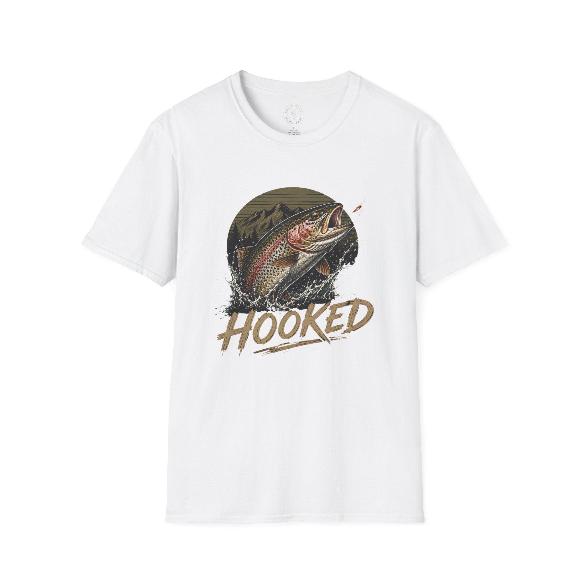 Fishing T-Shirt — 'Hooked' Rainbow Trout Graphic Tee