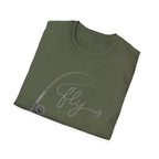 Fly Fishing T-Shirt — Minimal Fly & Rod Illustration