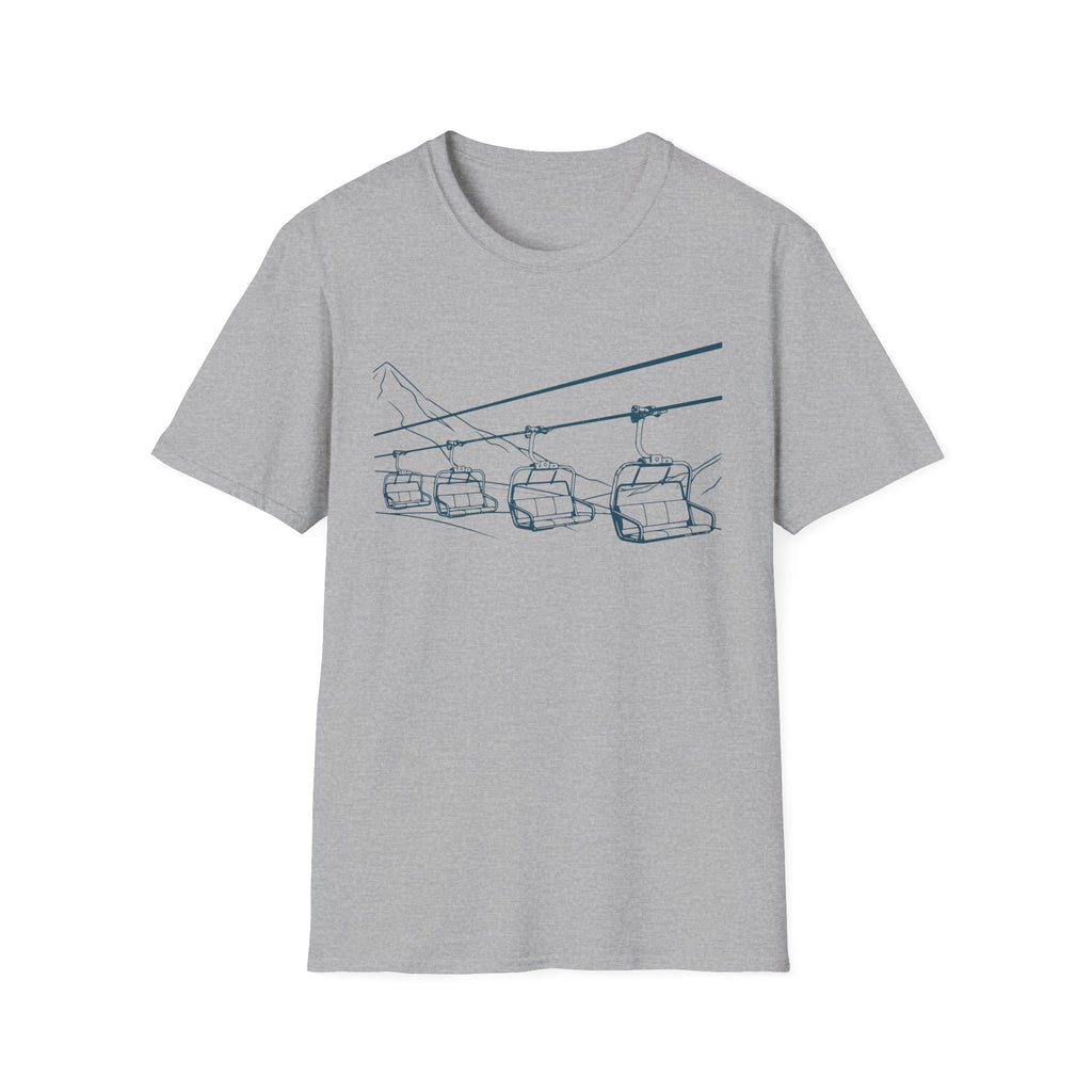 Ski Lift Chairs T-Shirt | Cable Car Line Sketch, Mountain Resort Apparel