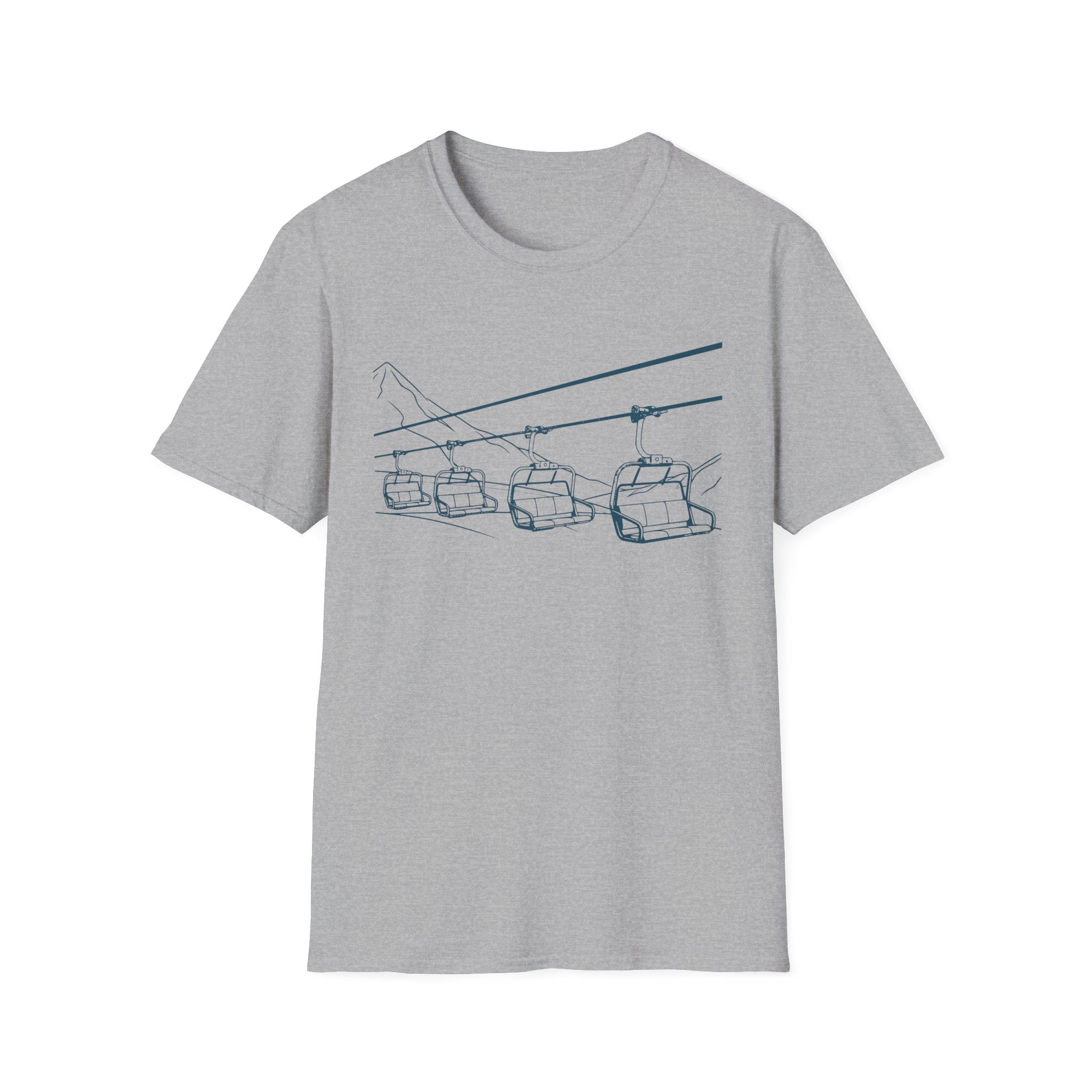 Ski Lift Chairs T-Shirt | Cable Car Line Sketch, Mountain Resort Apparel
