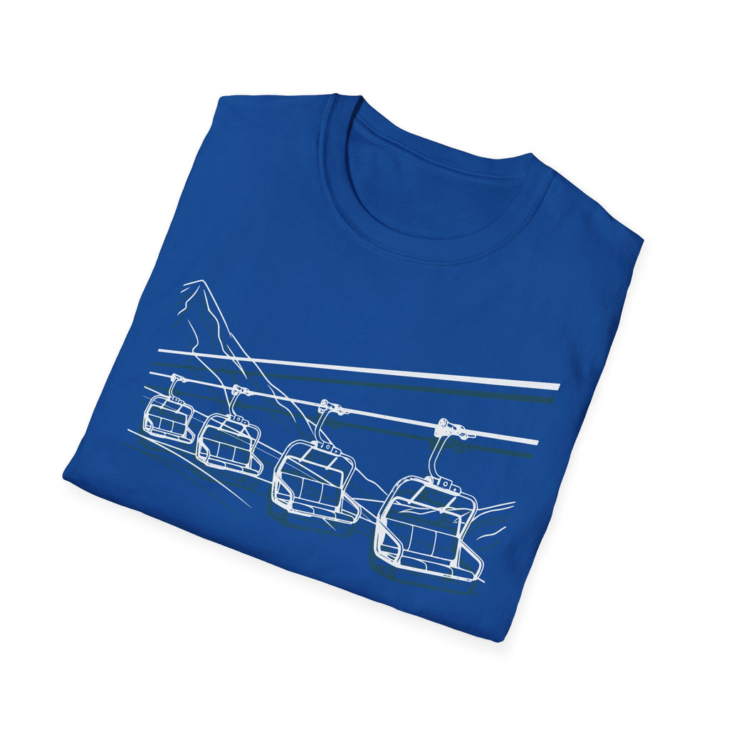 Ski Lift Chairs T-Shirt | Cable Car Line Sketch, Mountain Resort Apparel