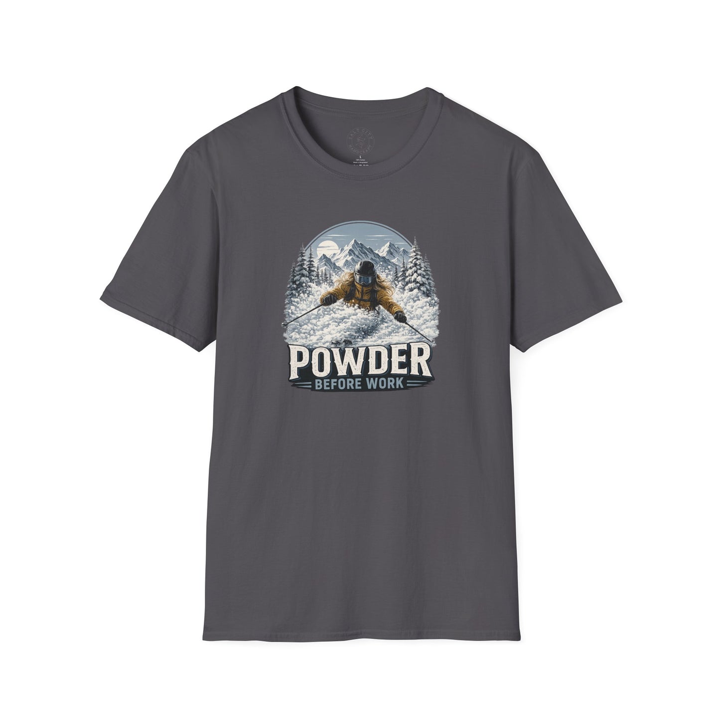 Women's Powder Before Work Ski T-Shirt |  Snowboarding Skiing Mountain Graphic Tee | Unisex Tee