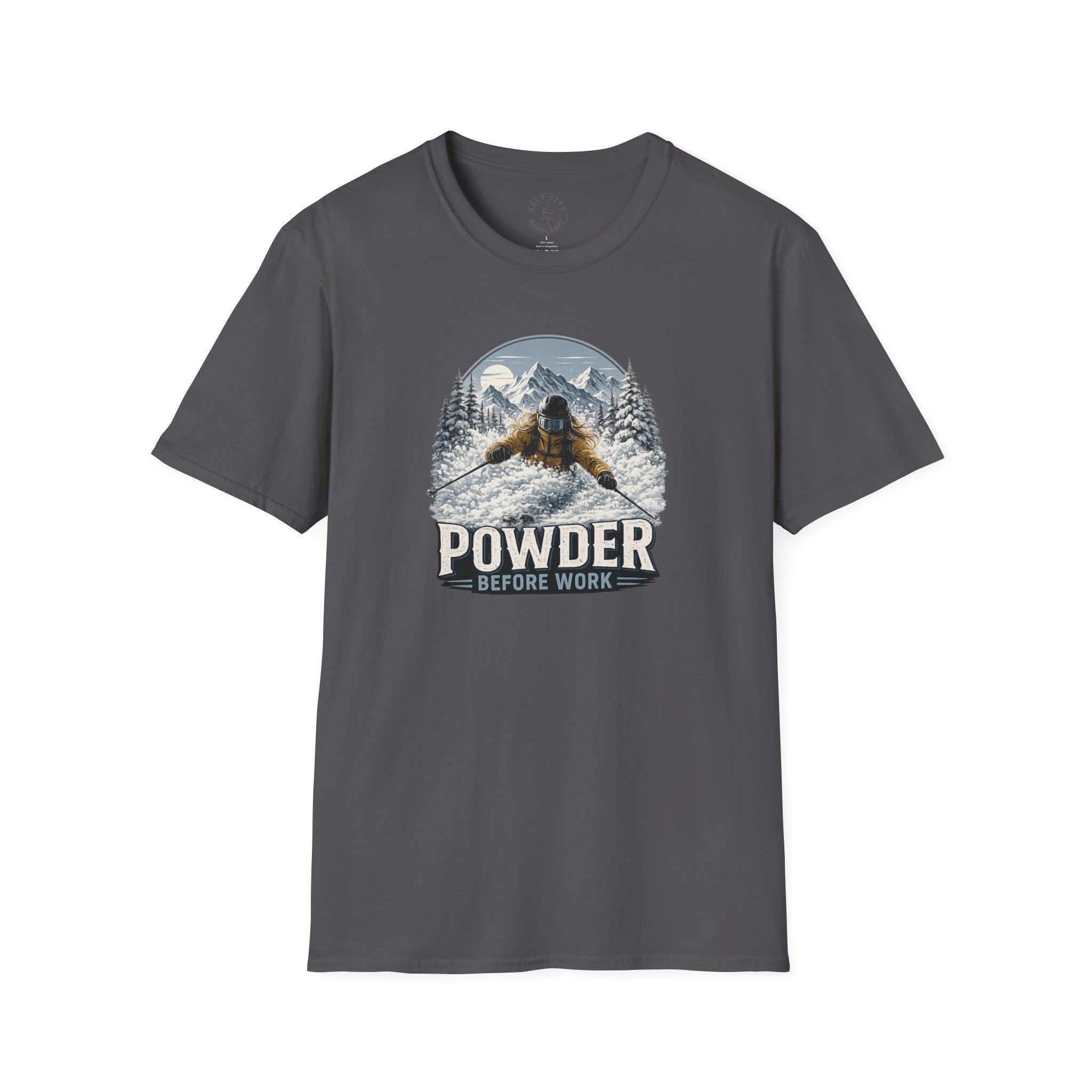 Women's Powder Before Work Ski T-Shirt |  Snowboarding Skiing Mountain Graphic Tee | Unisex Tee