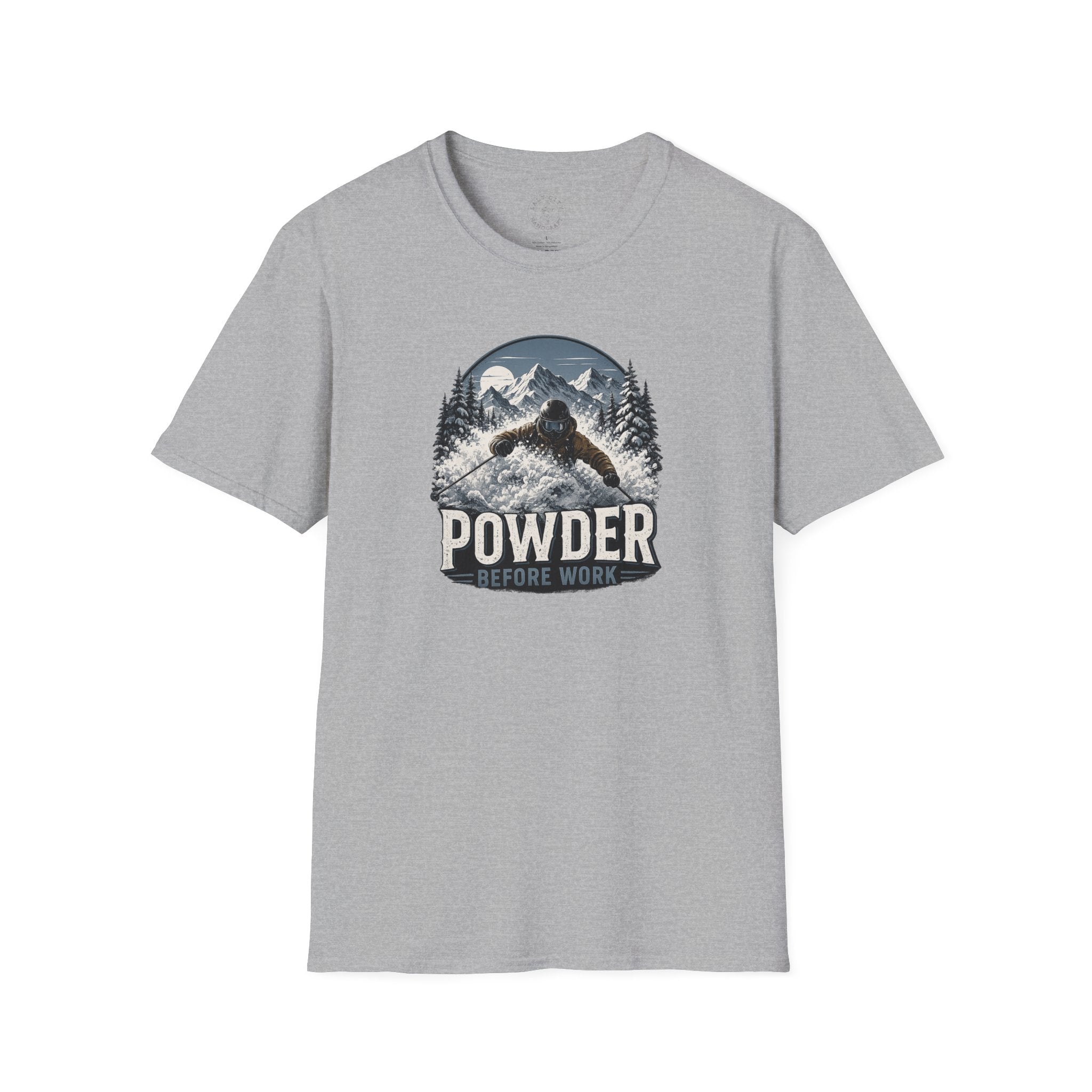 Powder Before Work Ski T-Shirt | Vintage Mountain Snowboarding Tee | Unisex Tee