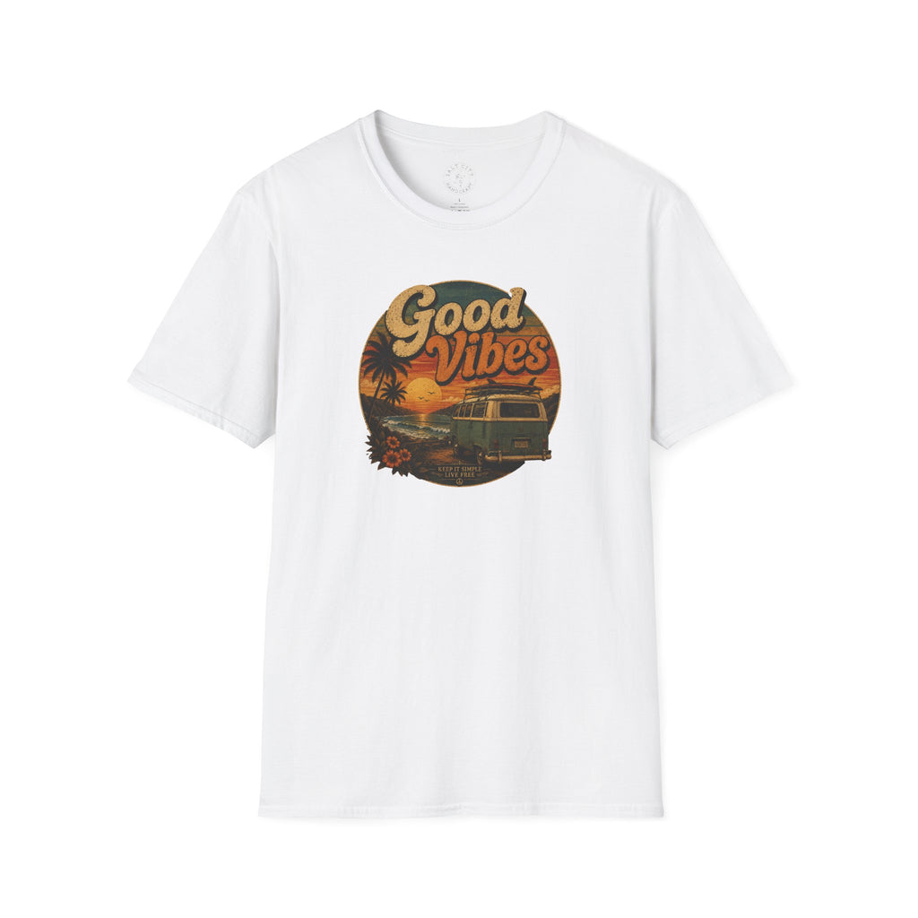 Good Vibes Sunset Tee — Retro Surf Van T-Shirt