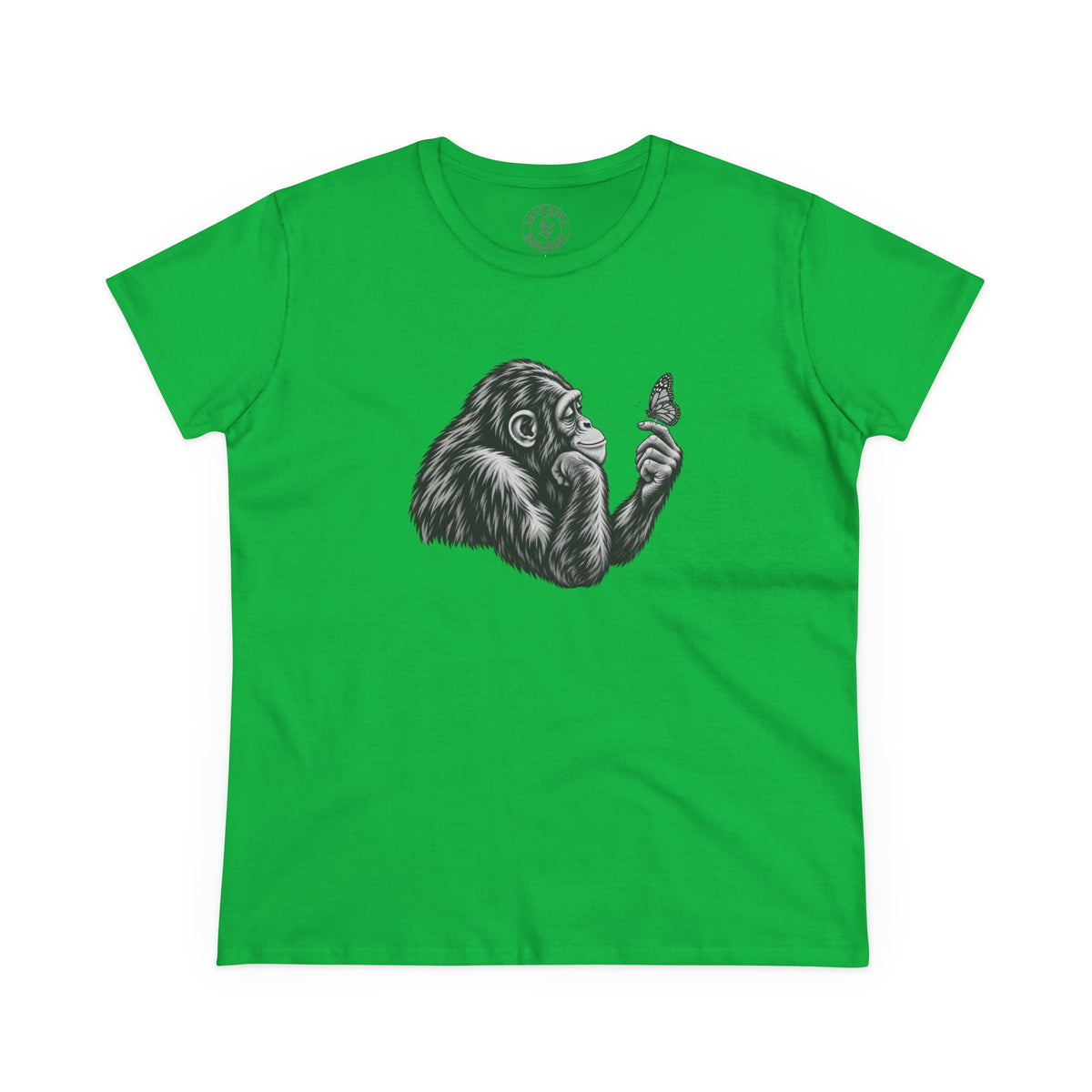 Chimpanzee & Butterfly Women's Tee — Nature-Inspired Graphic Shirt
