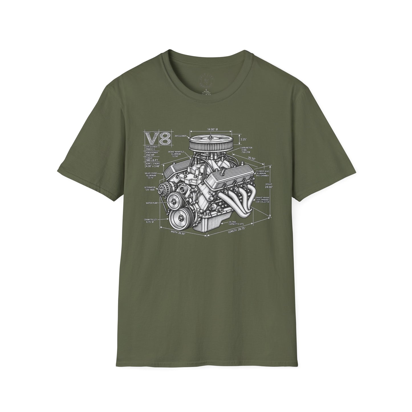 V8 Engine Blueprint T-Shirt — Vintage V8 Car Engine Diagram Tee