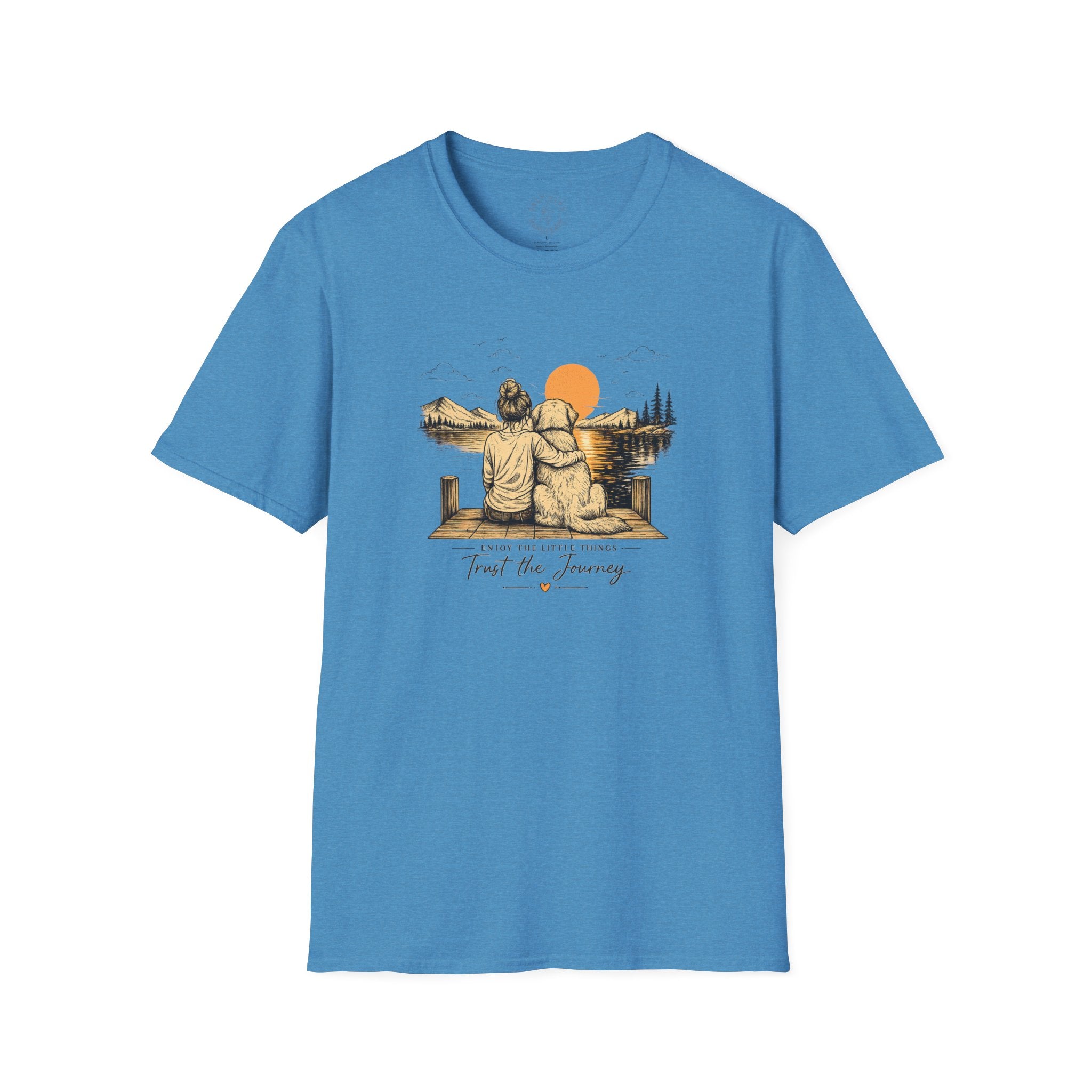 Unisex Girl and Dog T-Shirt — 'Trust the Journey' Dog & Girl Lakeside Sunset Tee
