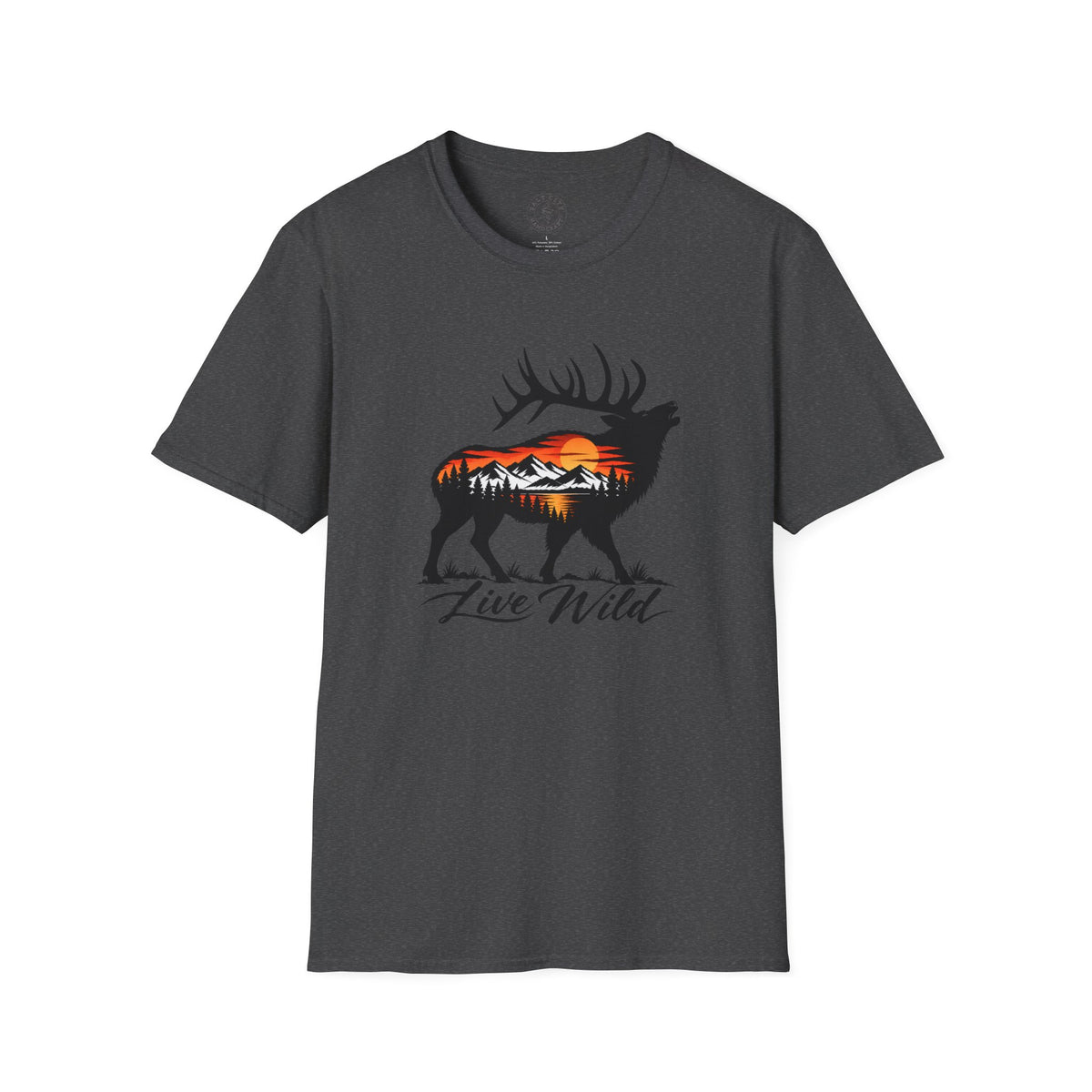 Elk Sunset T-Shirt — “Live Wild” Mountain Nature Graphic Tee