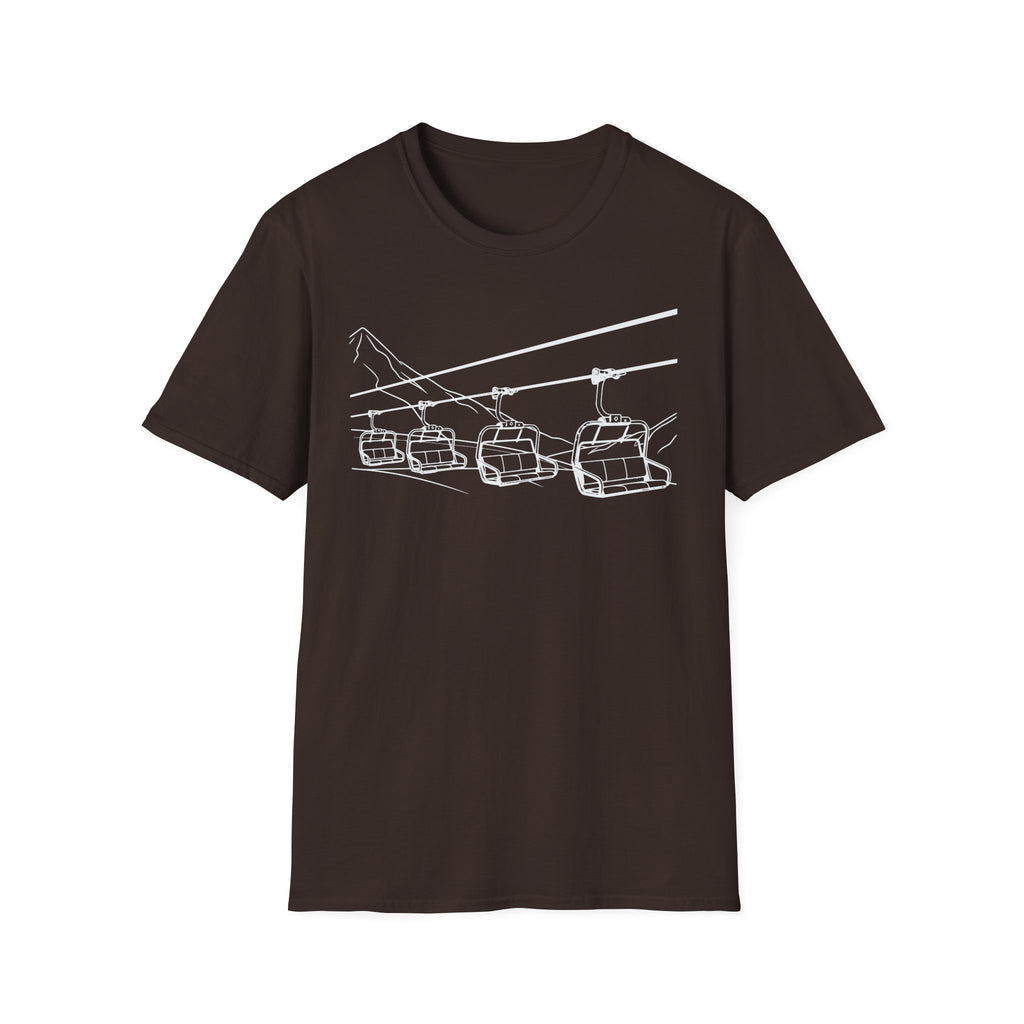Ski Lift Chairs T-Shirt | Cable Car Line Sketch, Mountain Resort Apparel
