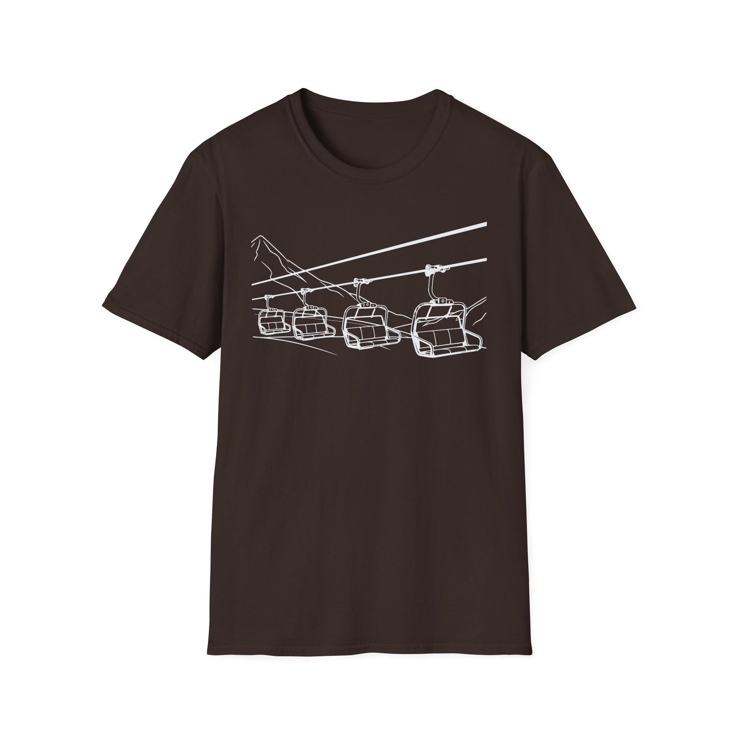 Ski Lift Chairs T-Shirt | Cable Car Line Sketch, Mountain Resort Apparel
