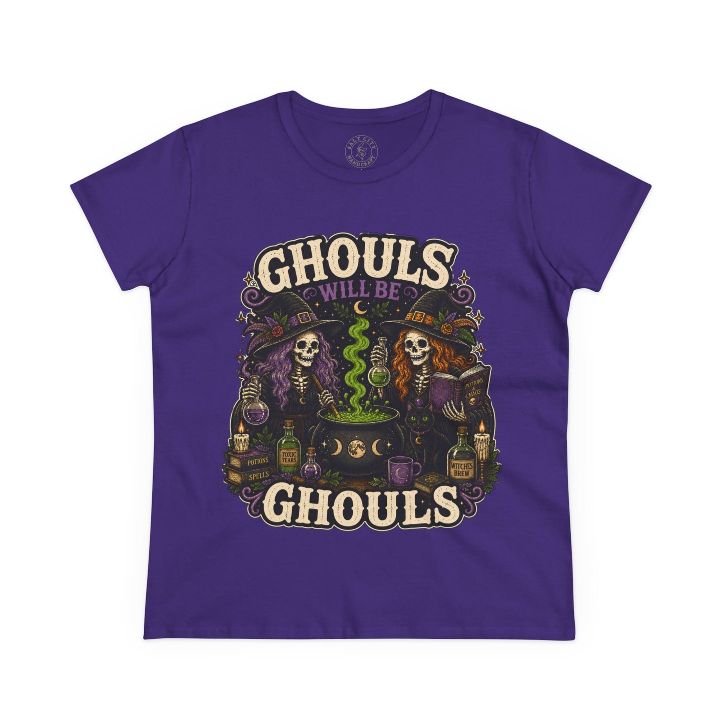 Halloween Ghouls Tee – "Ghouls Will Be Ghouls" Skull Cauldron T-Shirt