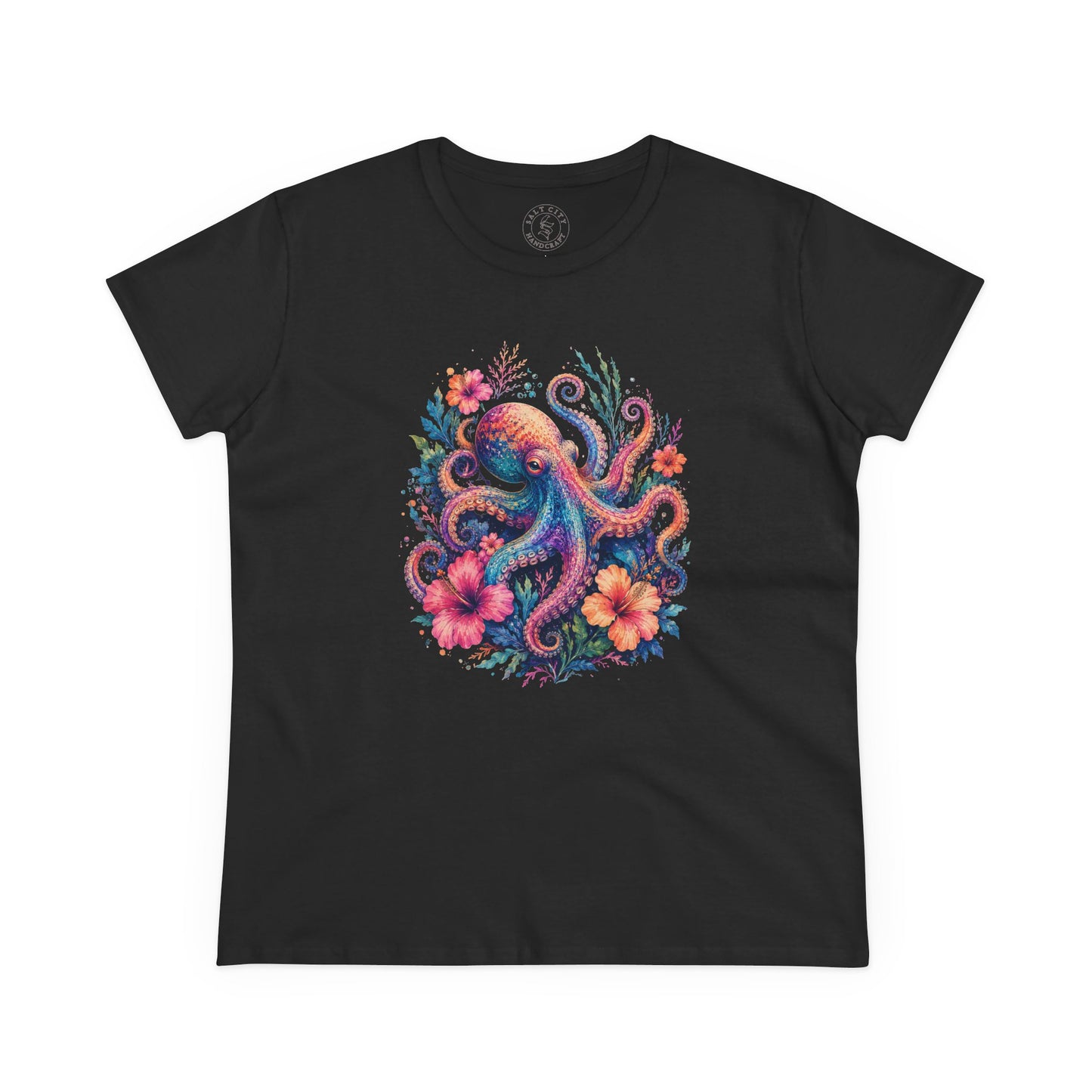 Tropical Octopus Floral Tee — Women's Cotton T-Shirt