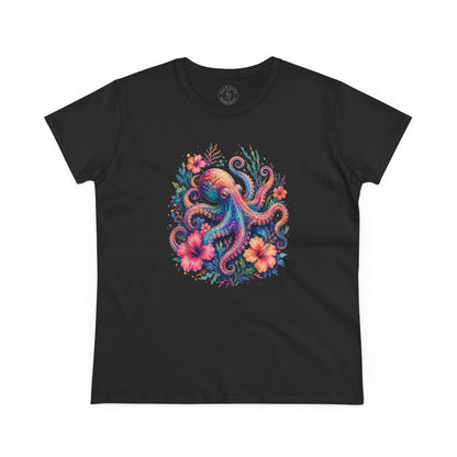 Tropical Octopus Floral Tee — Women's Cotton T-Shirt