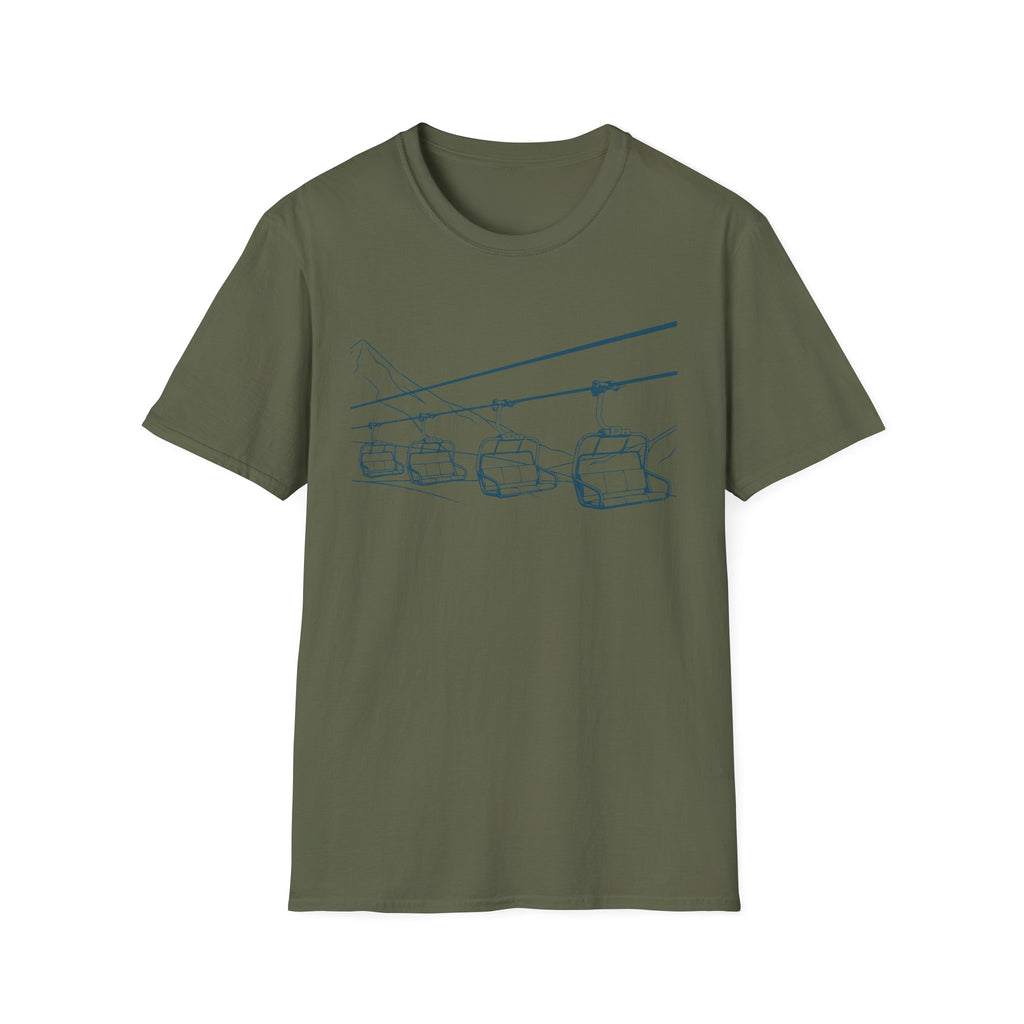 Ski Lift Chairs T-Shirt | Cable Car Line Sketch, Mountain Resort Apparel