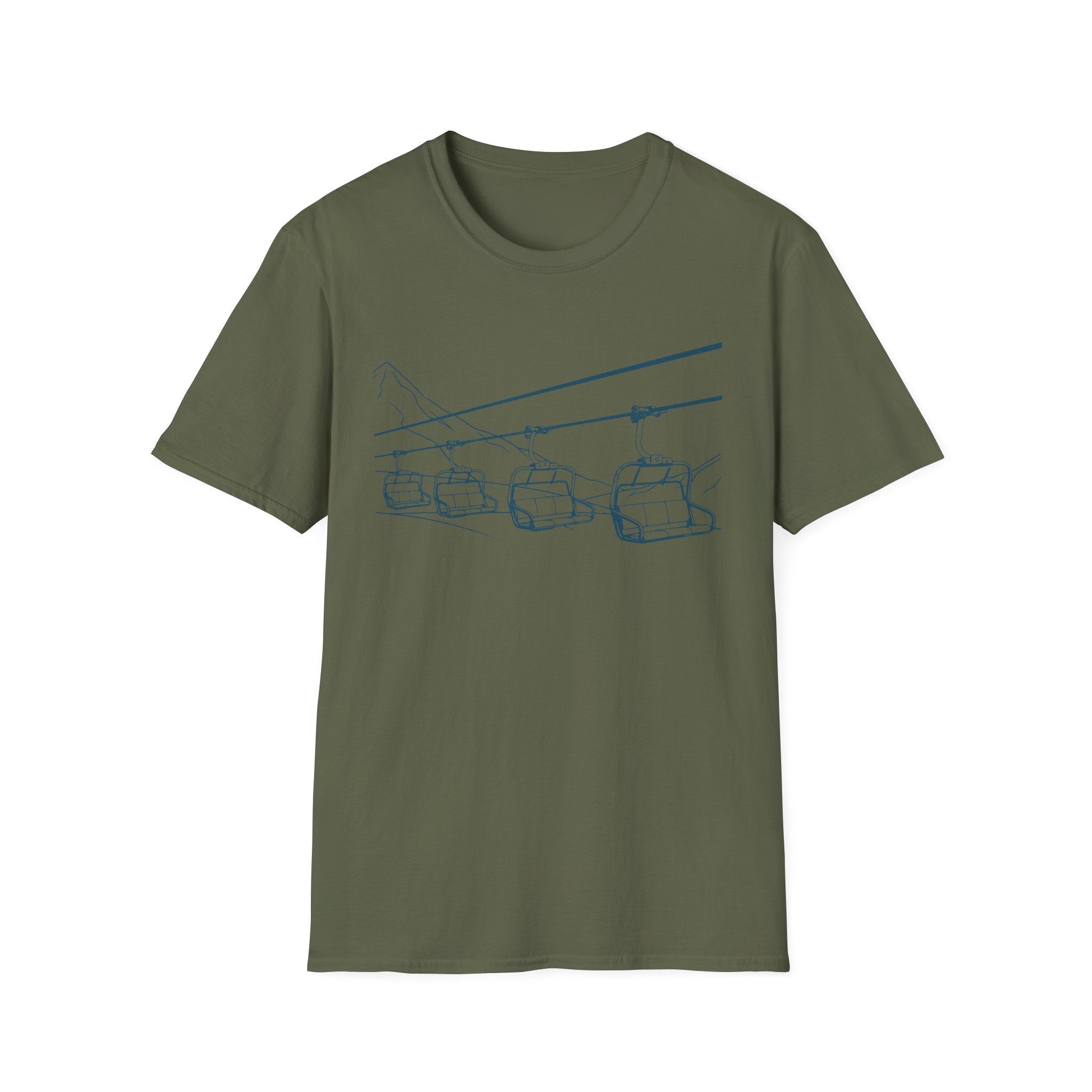 Ski Lift Chairs T-Shirt | Cable Car Line Sketch, Mountain Resort Apparel