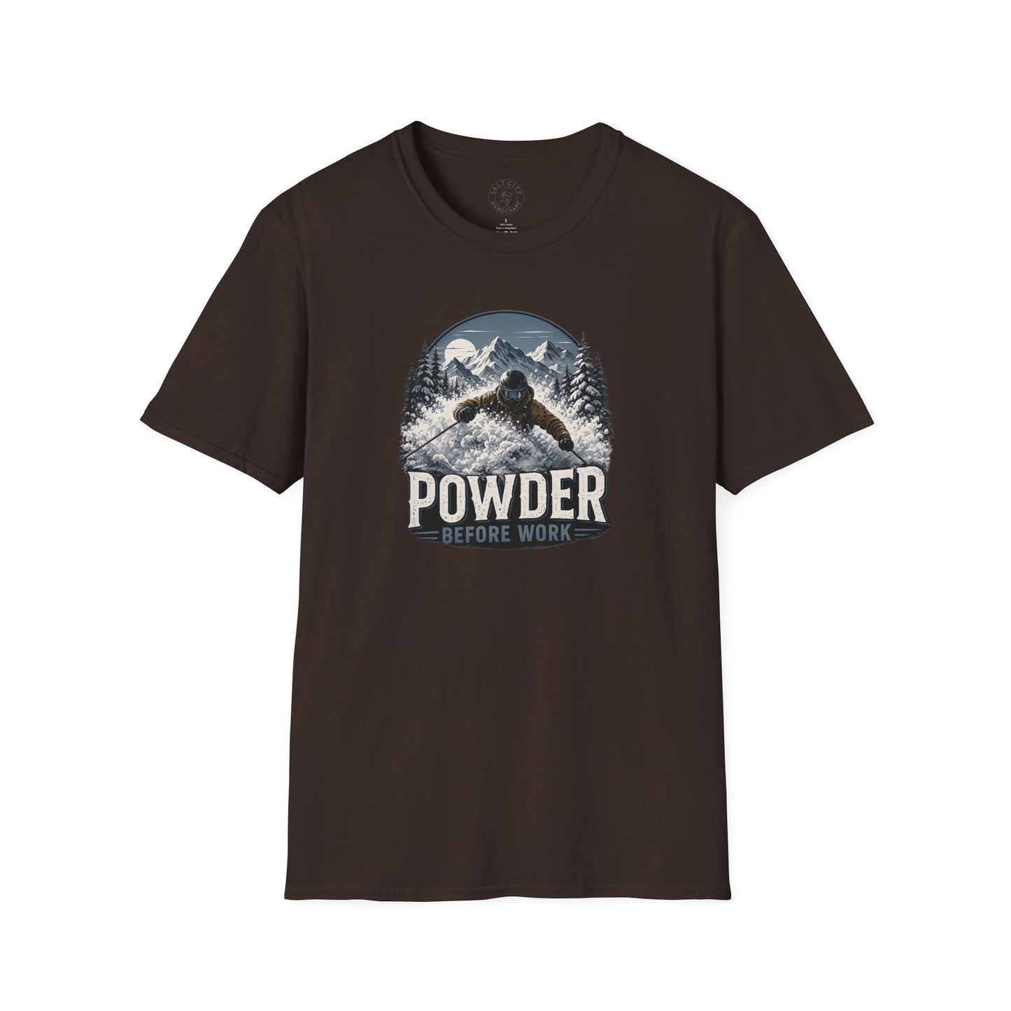 Powder Before Work Ski T-Shirt | Vintage Mountain Snowboarding Tee | Unisex Tee