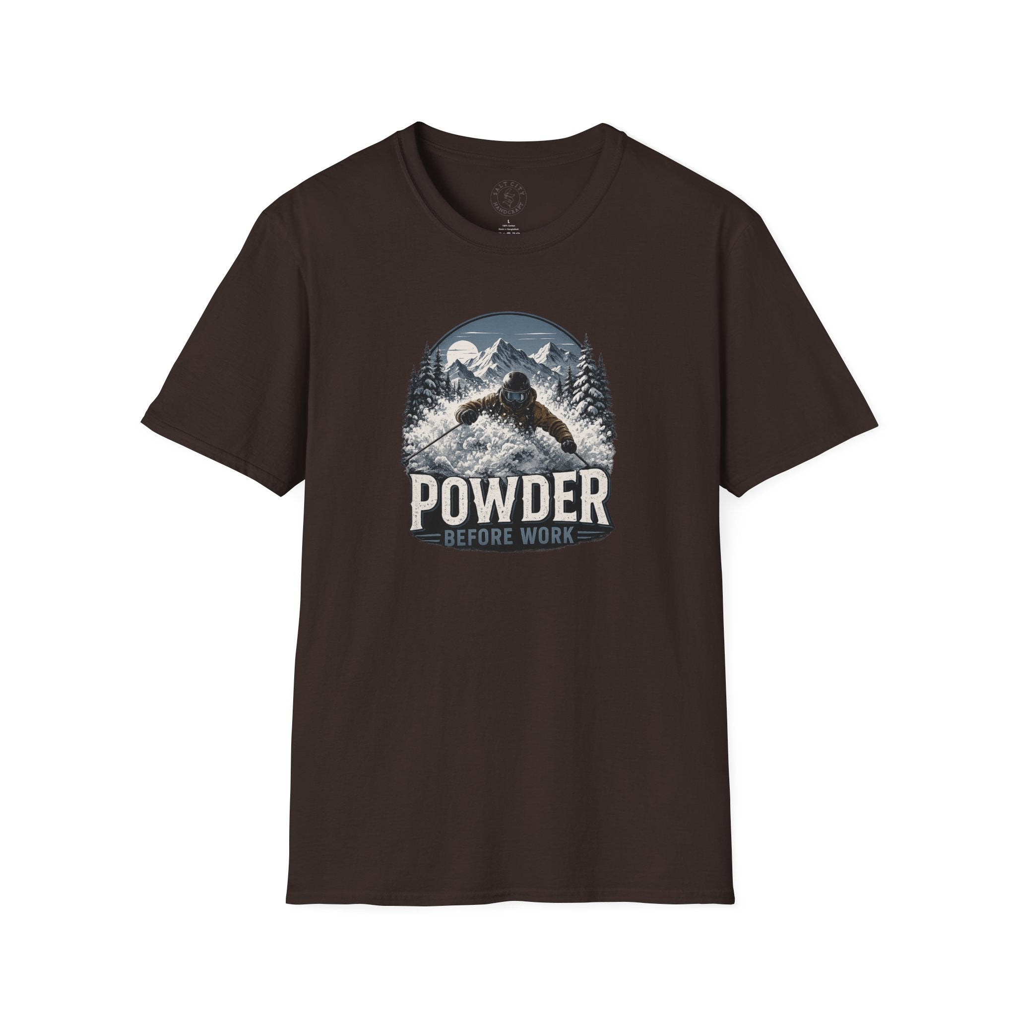 Powder Before Work Ski T-Shirt | Vintage Mountain Snowboarding Tee | Unisex Tee