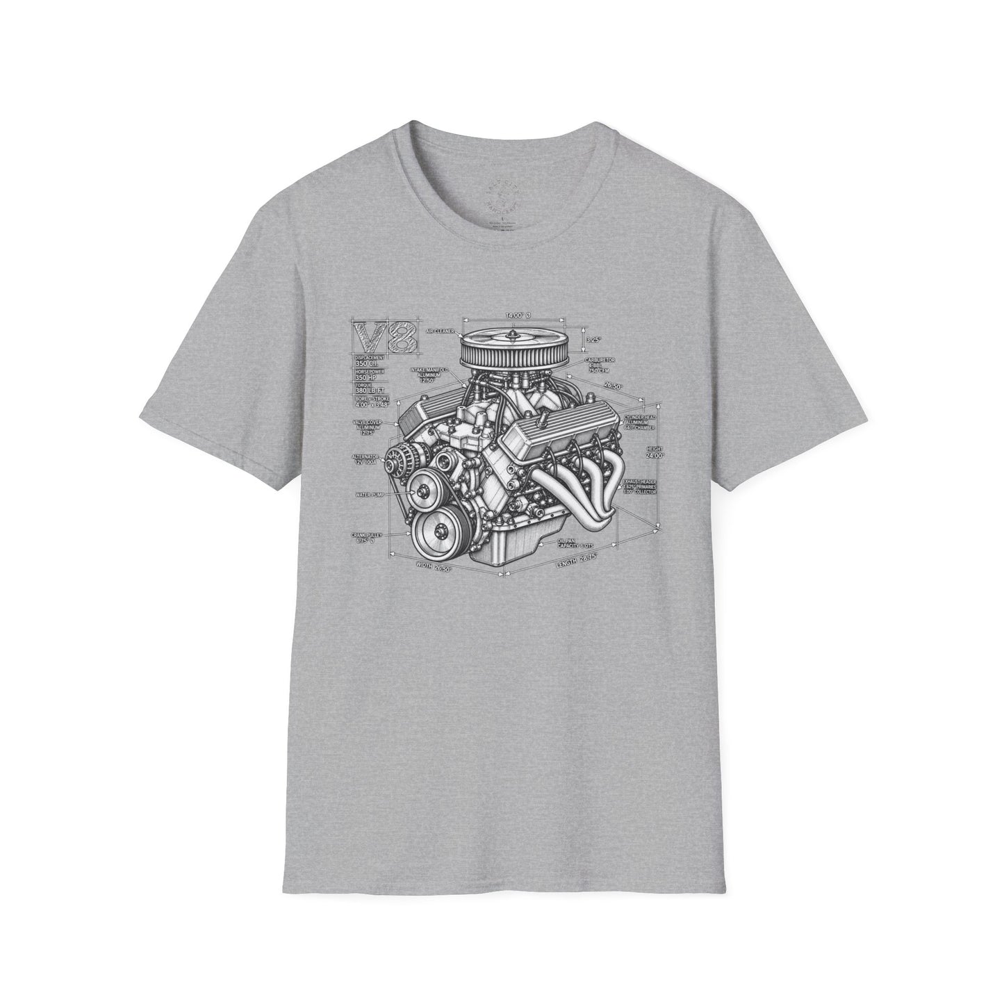 V8 Engine Blueprint T-Shirt — Vintage V8 Car Engine Diagram Tee