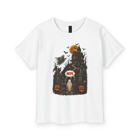 YOUTH Halloween Tee — Spooky Haunted House Halloween Shirt (“NOPE” Design)