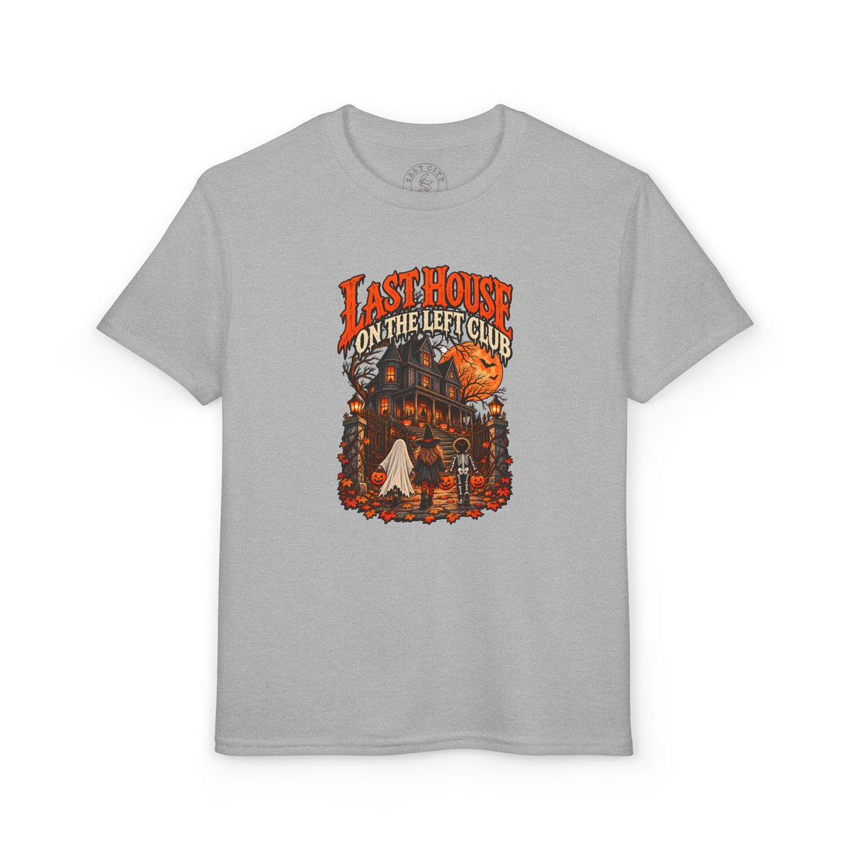 Youth T-Shirt — "Last House on the Left Club" Halloween Haunted House Graphic