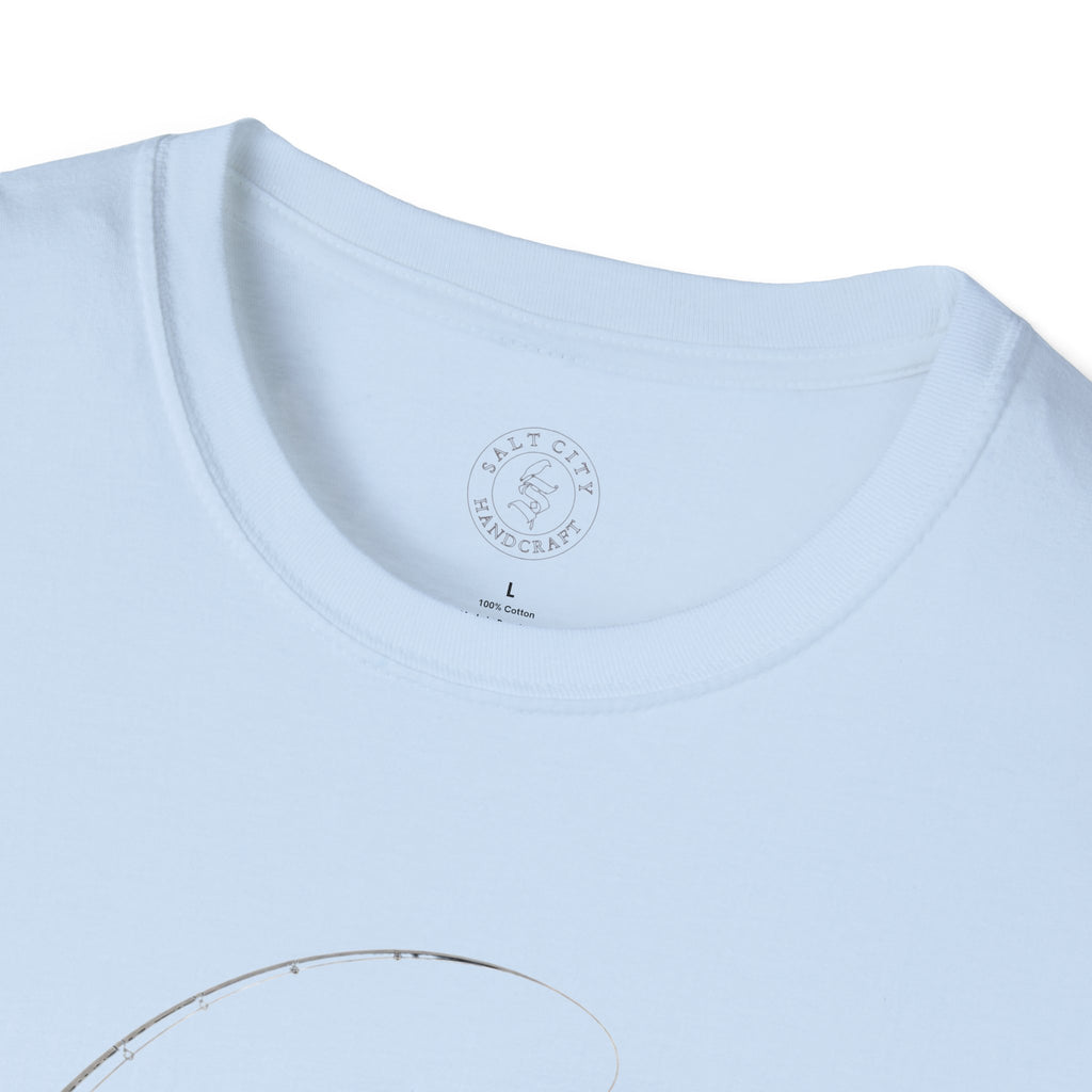 Fly Fishing T-Shirt — Minimal Fly & Rod Illustration
