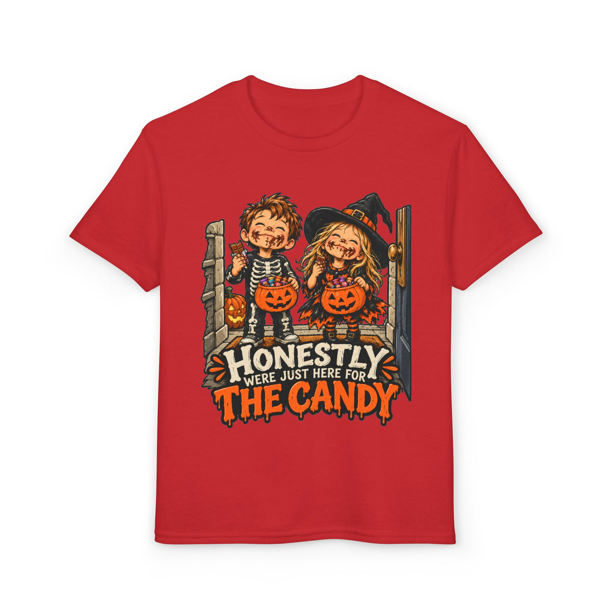 Youth "Honestly We're Just Here for the Candy" Trick-or-Treat Tee