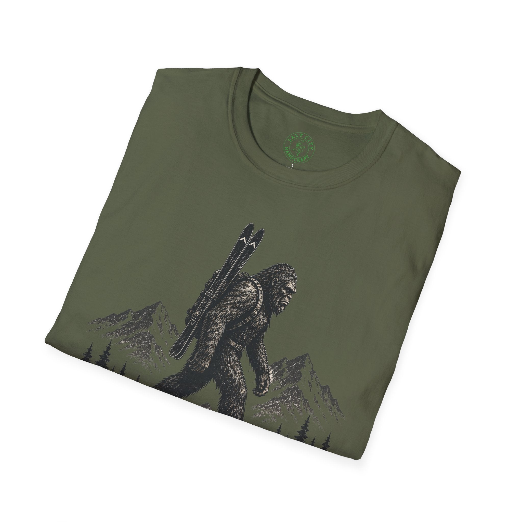Backcountry Sasquatch T-Shirt — Mountain Skiing Bigfoot Outdoor Tee
