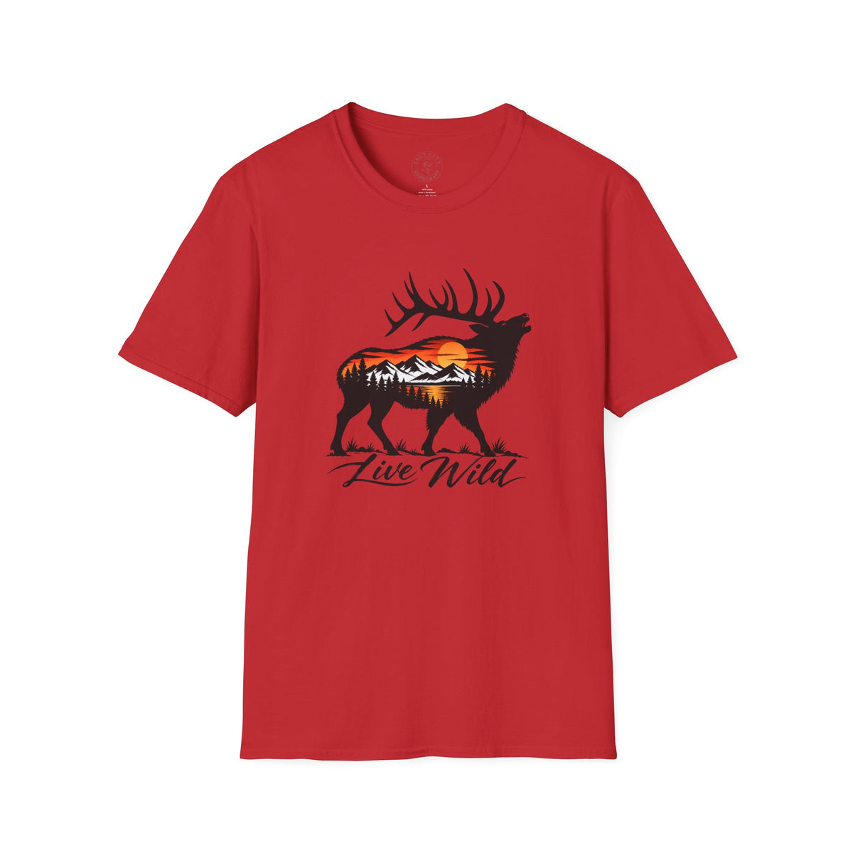 Elk Sunset T-Shirt — “Live Wild” Mountain Nature Graphic Tee
