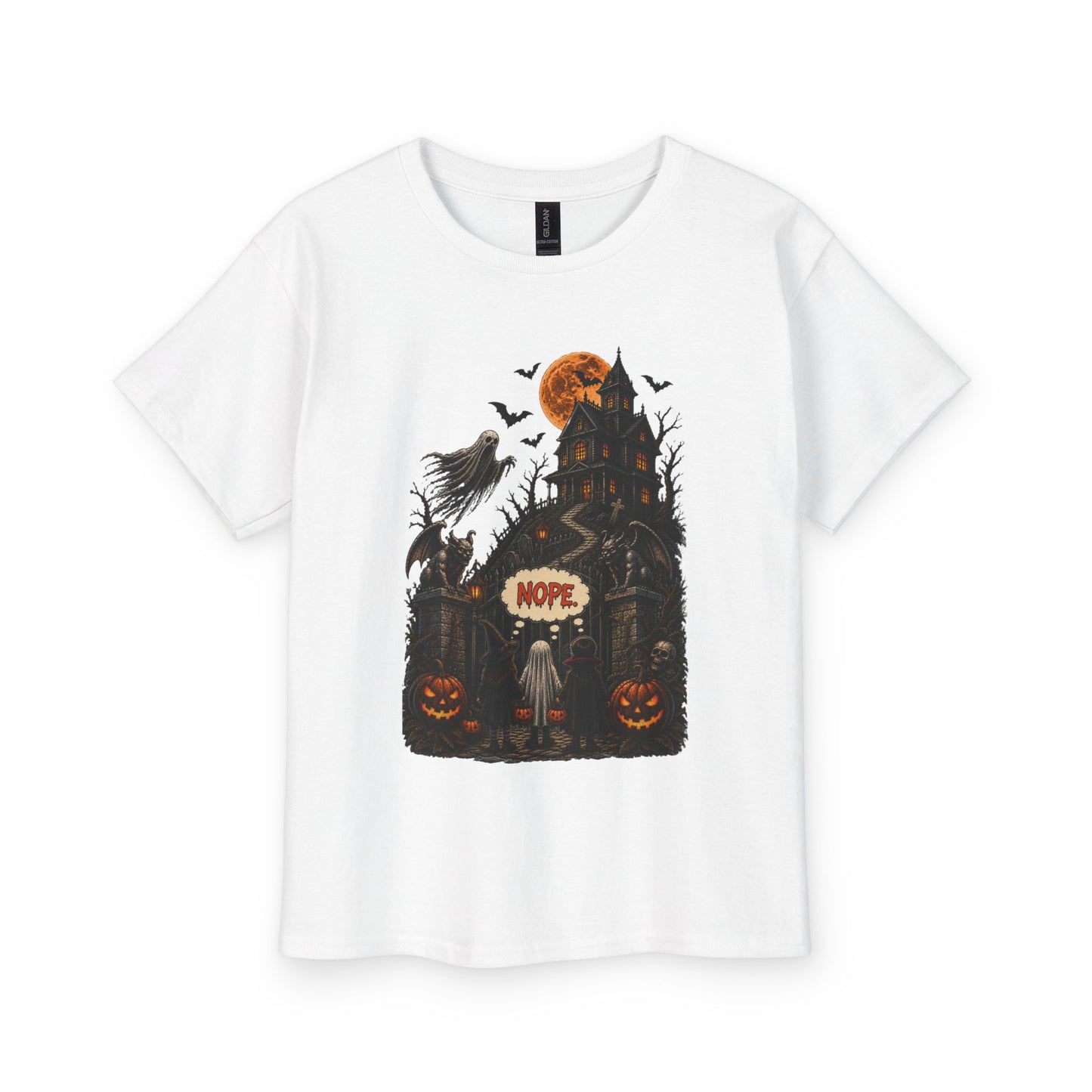 Youth Tee — Spooky Haunted House Halloween Shirt (“NOPE” Design)