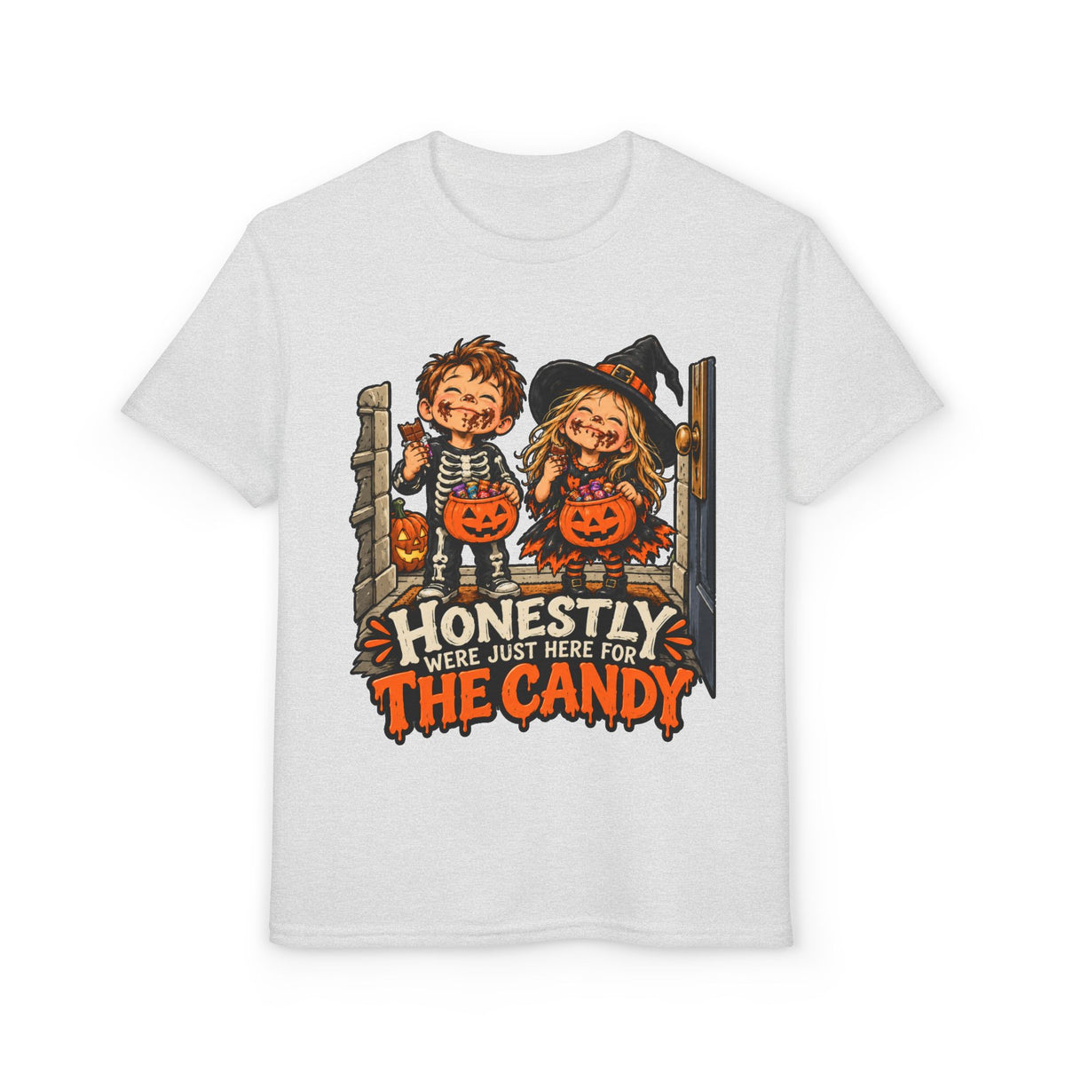 Youth "Honestly We're Just Here for the Candy" Trick-or-Treat Tee