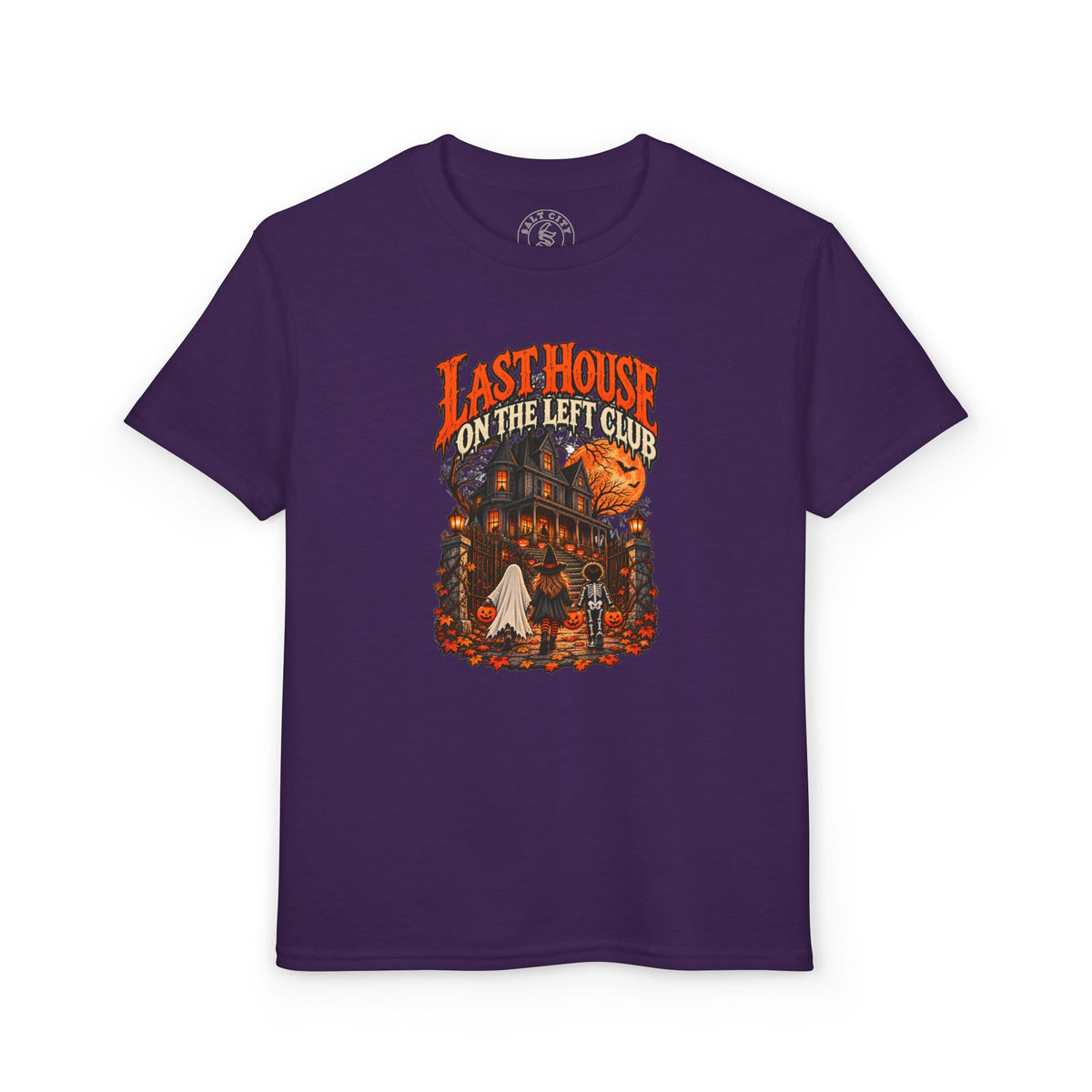 Youth T-Shirt — "Last House on the Left Club" Halloween Haunted House Graphic