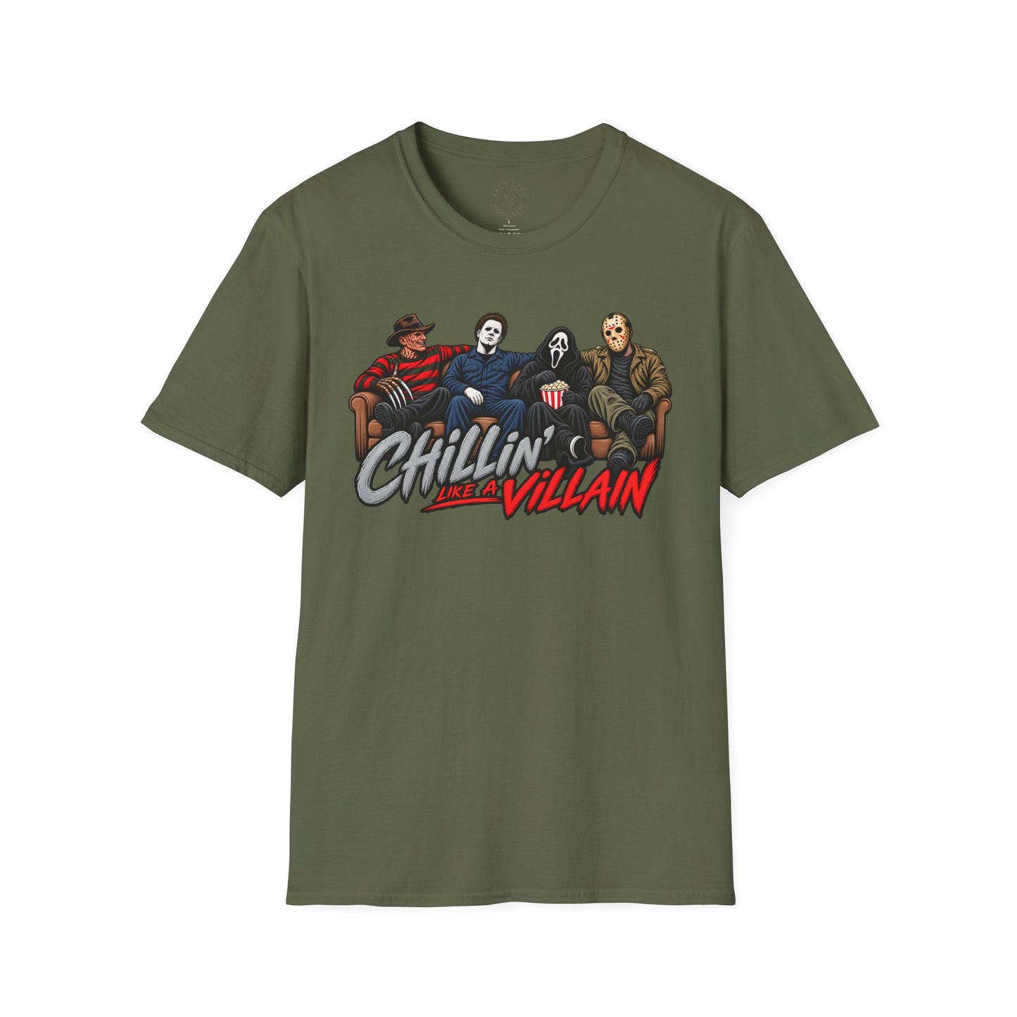 Chillin' Like a Villain Horror Movie Tee — Michael Myers, Freddy, Jason & Ghostface Graphic T-Shirt