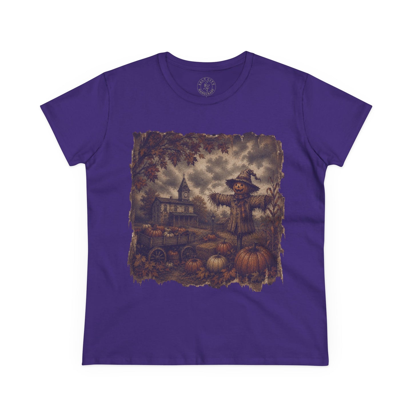 Women's Halloween Pumpkin Patch Tee - Haunted Patch Autumn Graphic Shirt - Faded Design