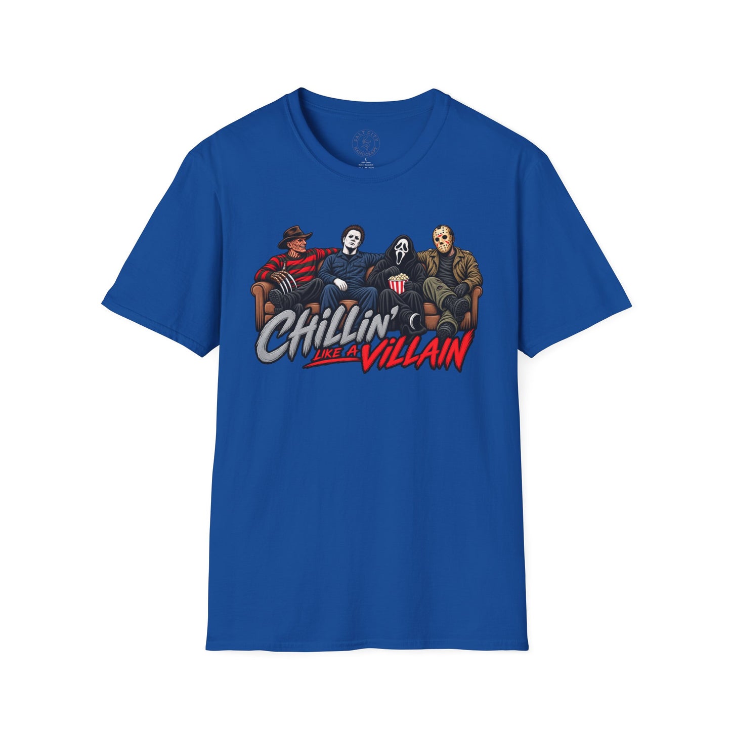 Chillin' Like a Villain Horror Movie Tee — Michael Myers, Freddy, Jason & Ghostface Graphic T-Shirt