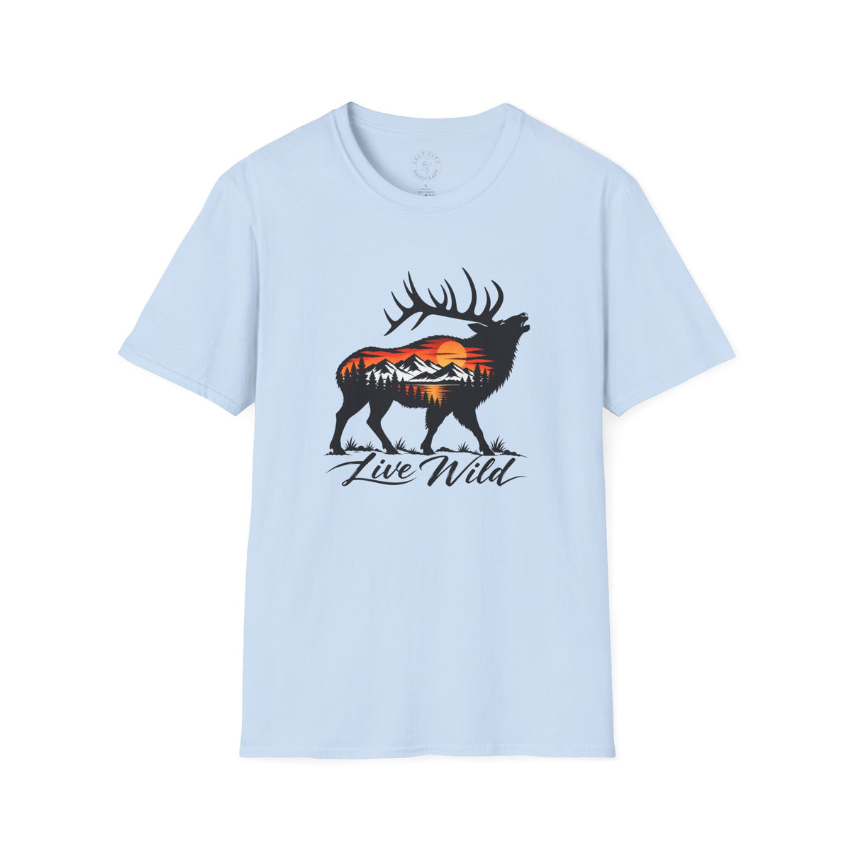 Elk Sunset T-Shirt — “Live Wild” Mountain Nature Graphic Tee