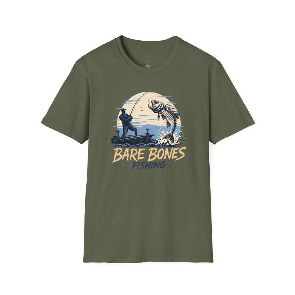 Bare Bones Fishing T-Shirt | Retro Angler Graphic Tee | Fishing Tee