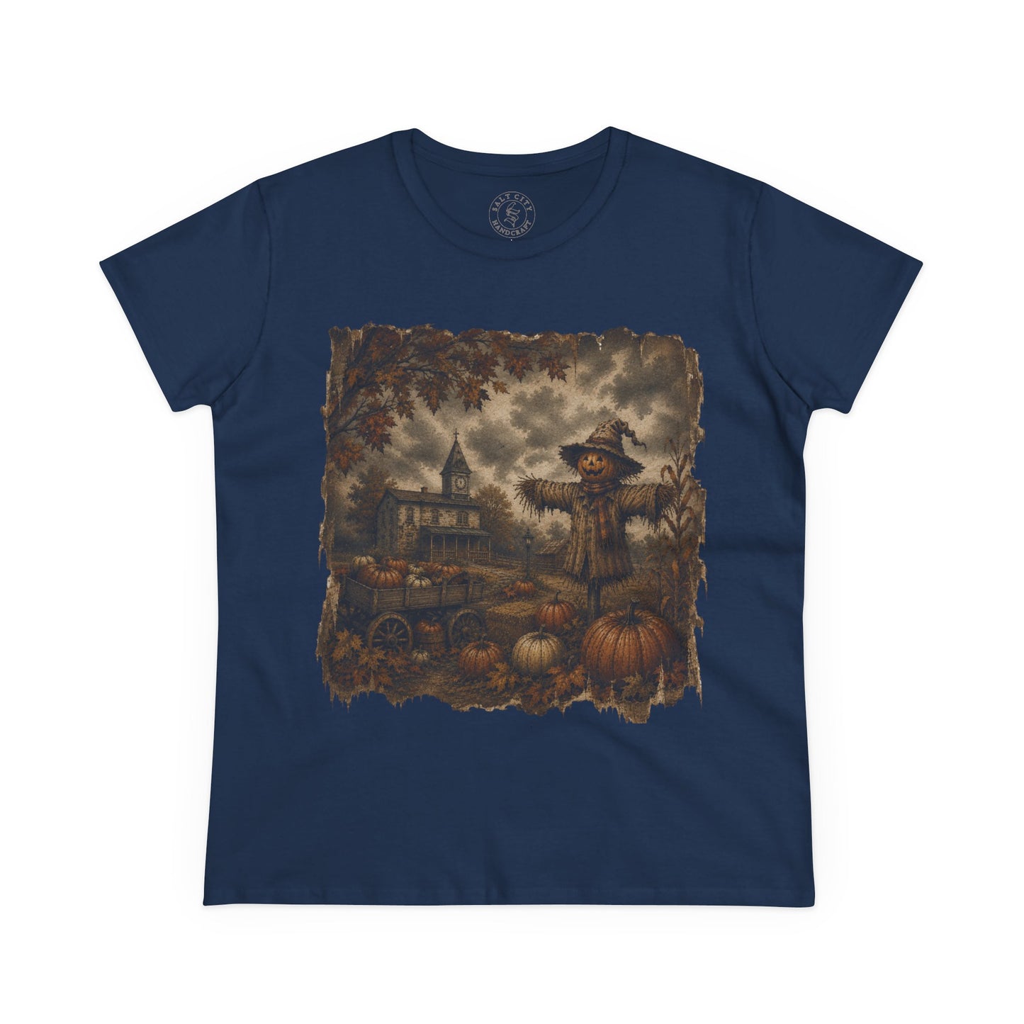 Women's Halloween Pumpkin Patch Tee - Haunted Patch Autumn Graphic Shirt - Faded Design