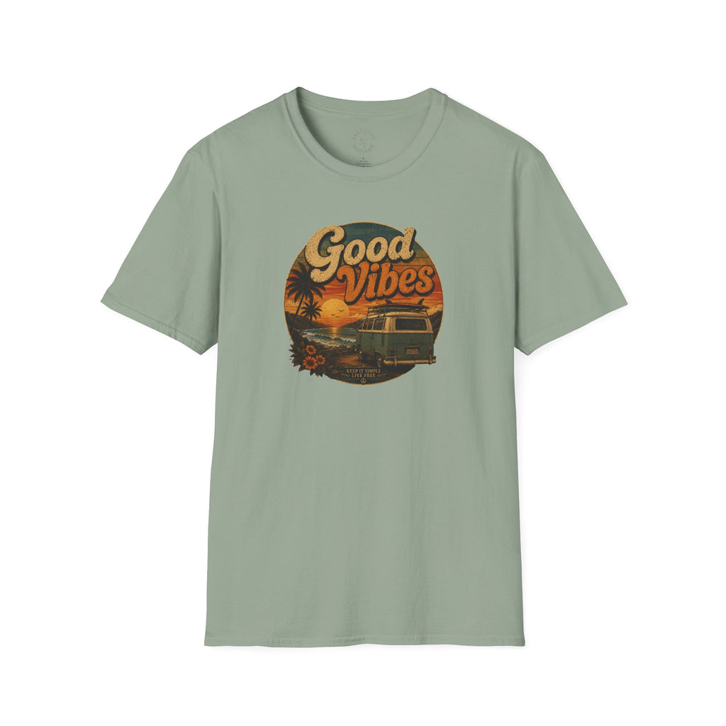 Good Vibes Sunset Tee — Retro Surf Van T-Shirt