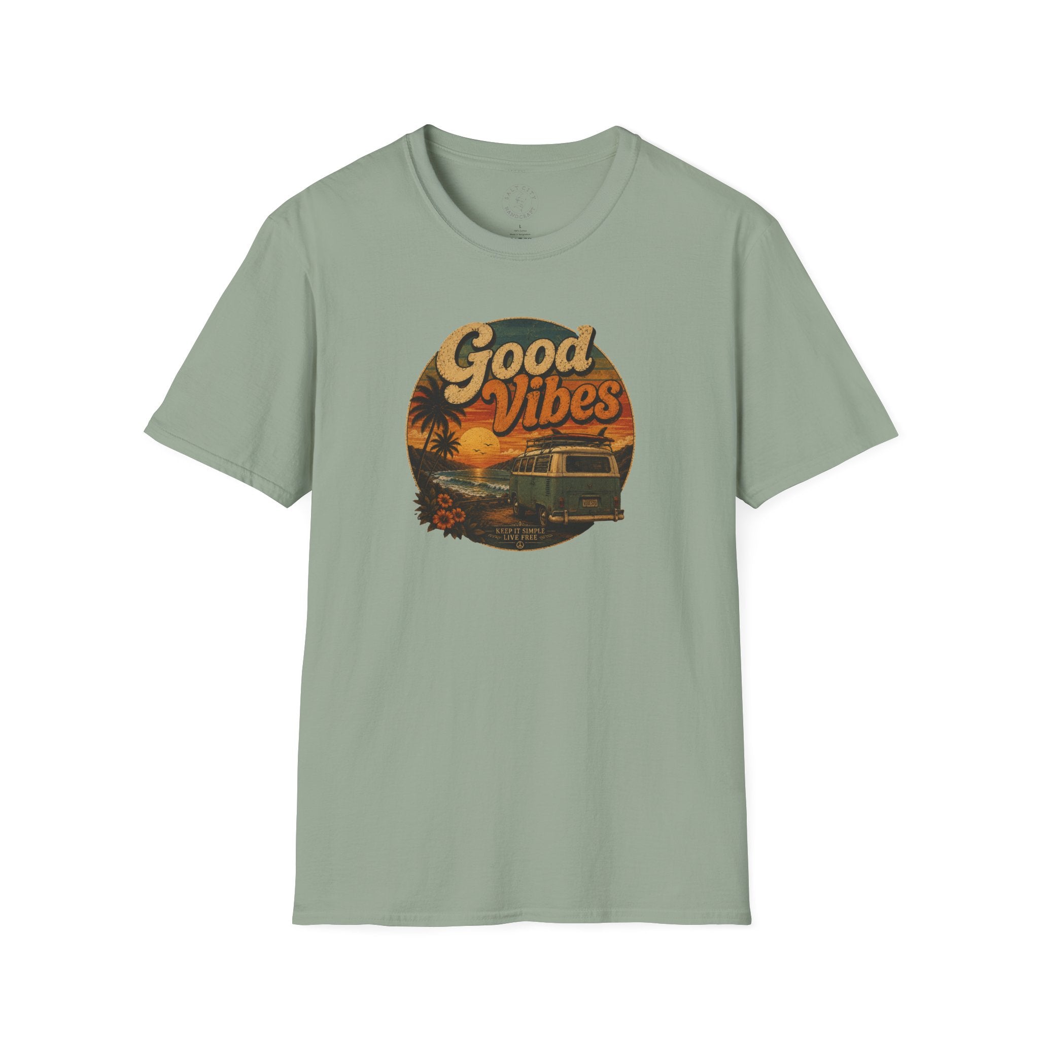 Good Vibes Sunset Tee — Retro Surf Van T-Shirt