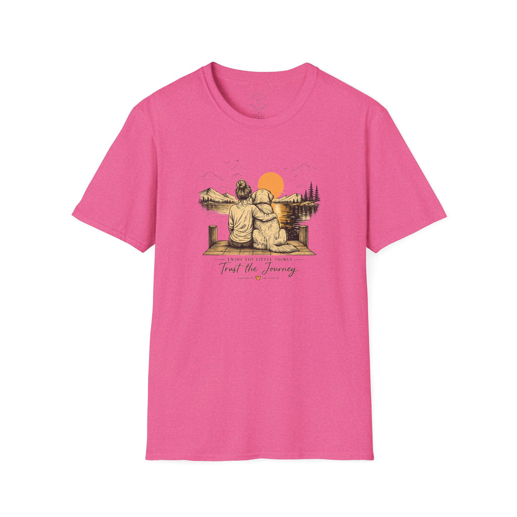 Unisex Girl and Dog T-Shirt — 'Trust the Journey' Dog & Girl Lakeside Sunset Tee
