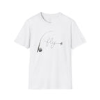 Fly Fishing T-Shirt — Minimal Fly & Rod Illustration