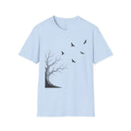Ravens in Flight Tree T‑Shirt — Minimal Nature Graphic Tee