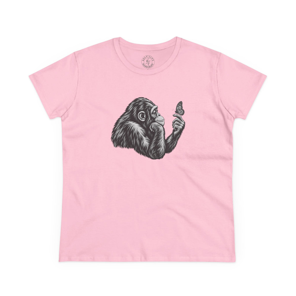 Chimpanzee & Butterfly Women's Tee — Nature-Inspired Graphic Shirt
