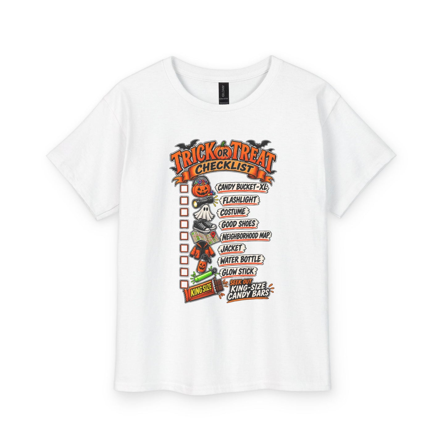 Youth Tee — 'Trick or Treat Checklist' Halloween Candy Costume Graphic