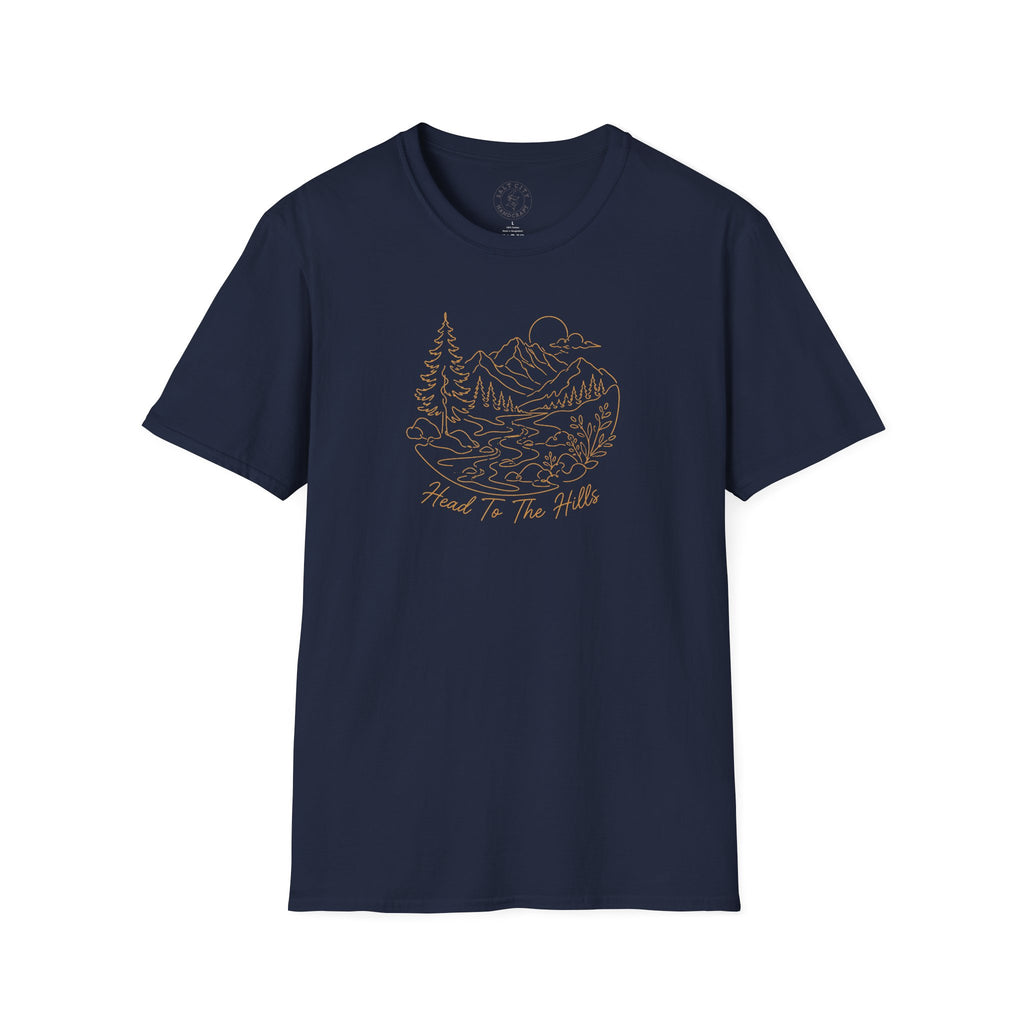 Nature Outline Tee — ‘Head for the Hills’ Mountain Graphic T-Shirt