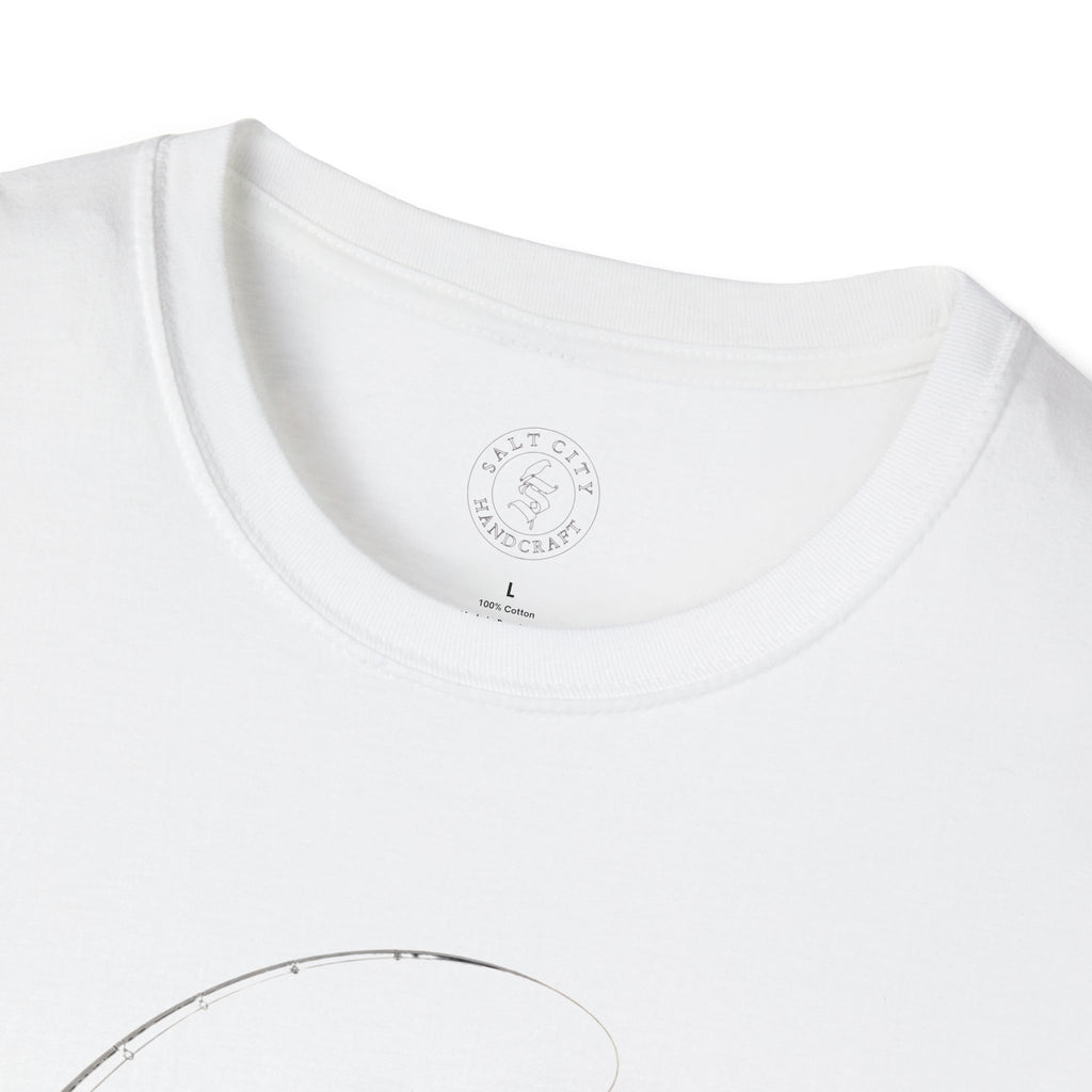 Fly Fishing T-Shirt — Minimal Fly & Rod Illustration